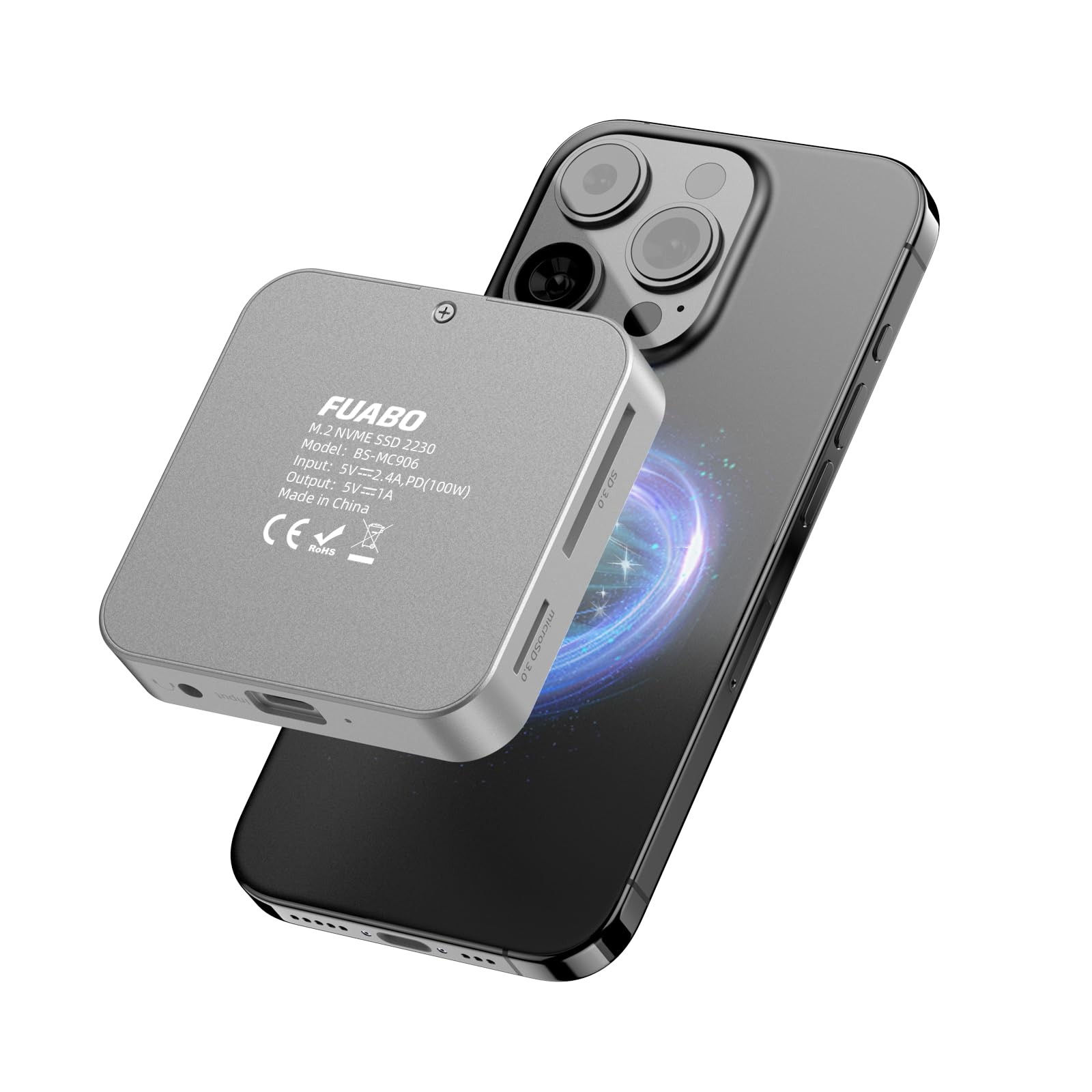 Magnetic M.2 NVMe SSD Enclosure & USB C Docking Station for iPhone MagSafe Po...