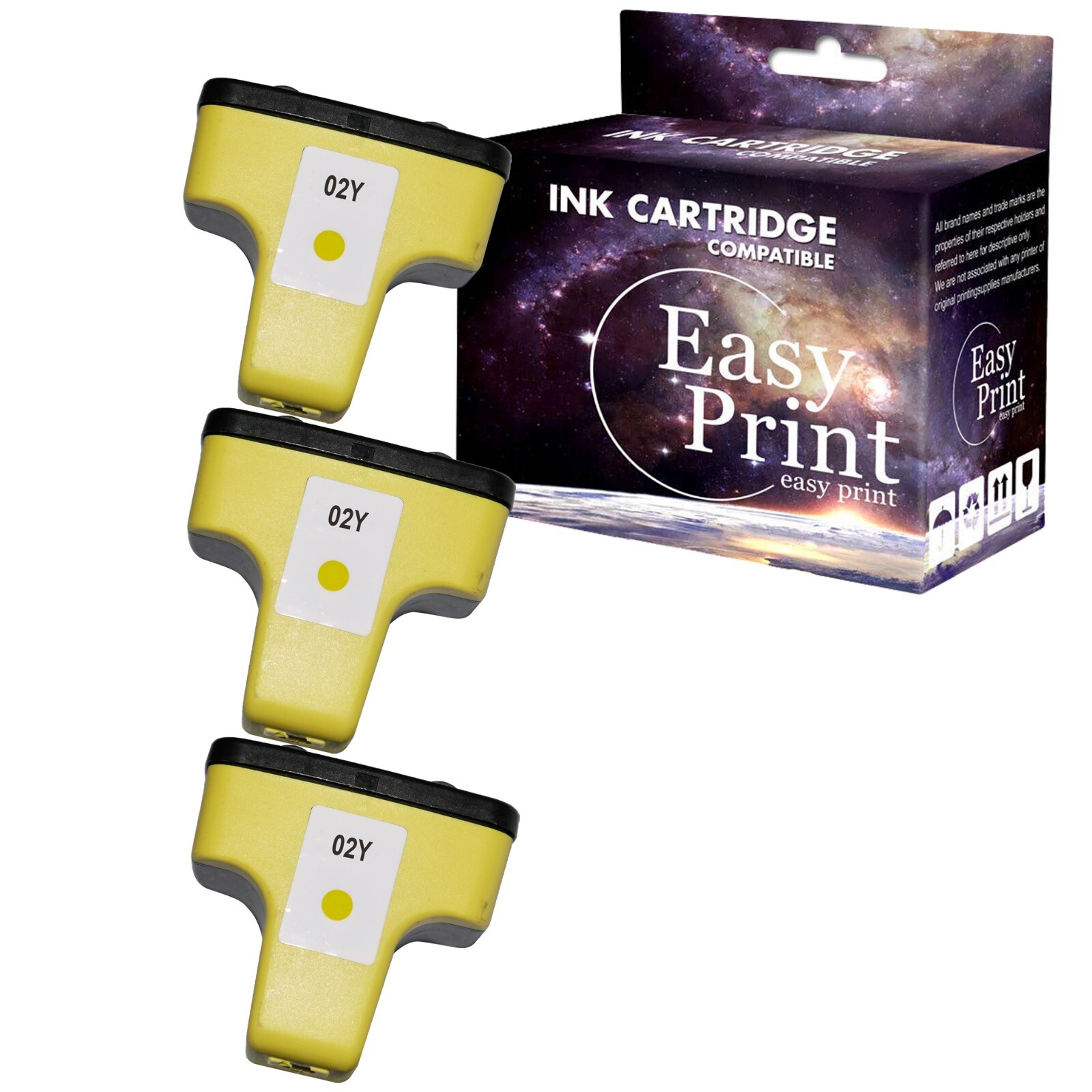 3PK replace for HP 02 Yellow Ink Cartridge for PhotoSmart 3108 3210 C8150