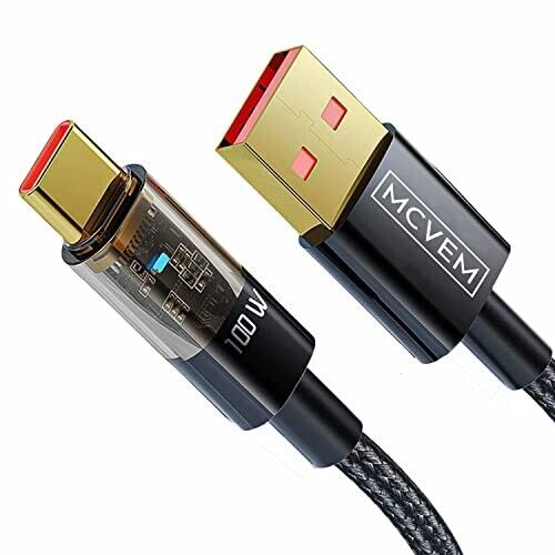 MCVEM 100W 5A PD Fast Charging Data Cable USB A to C Gold Plated Connectors 3.3\'