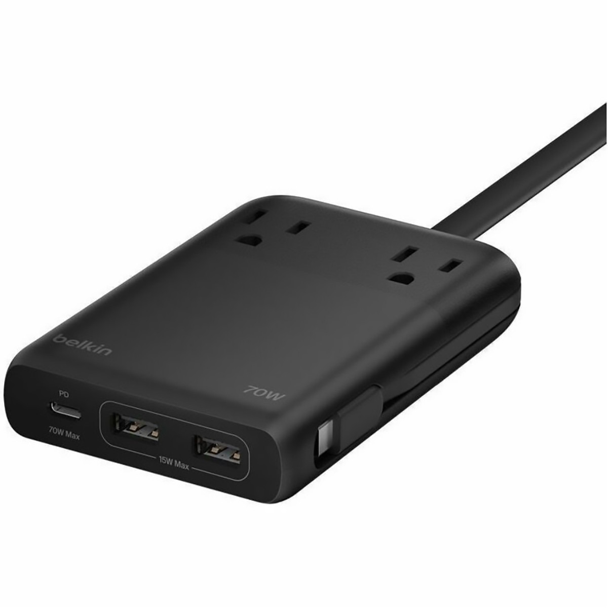 Belkin 70W 2-Outlet GaN Desktop Charging Station with USB Ports and USB-C Cable,