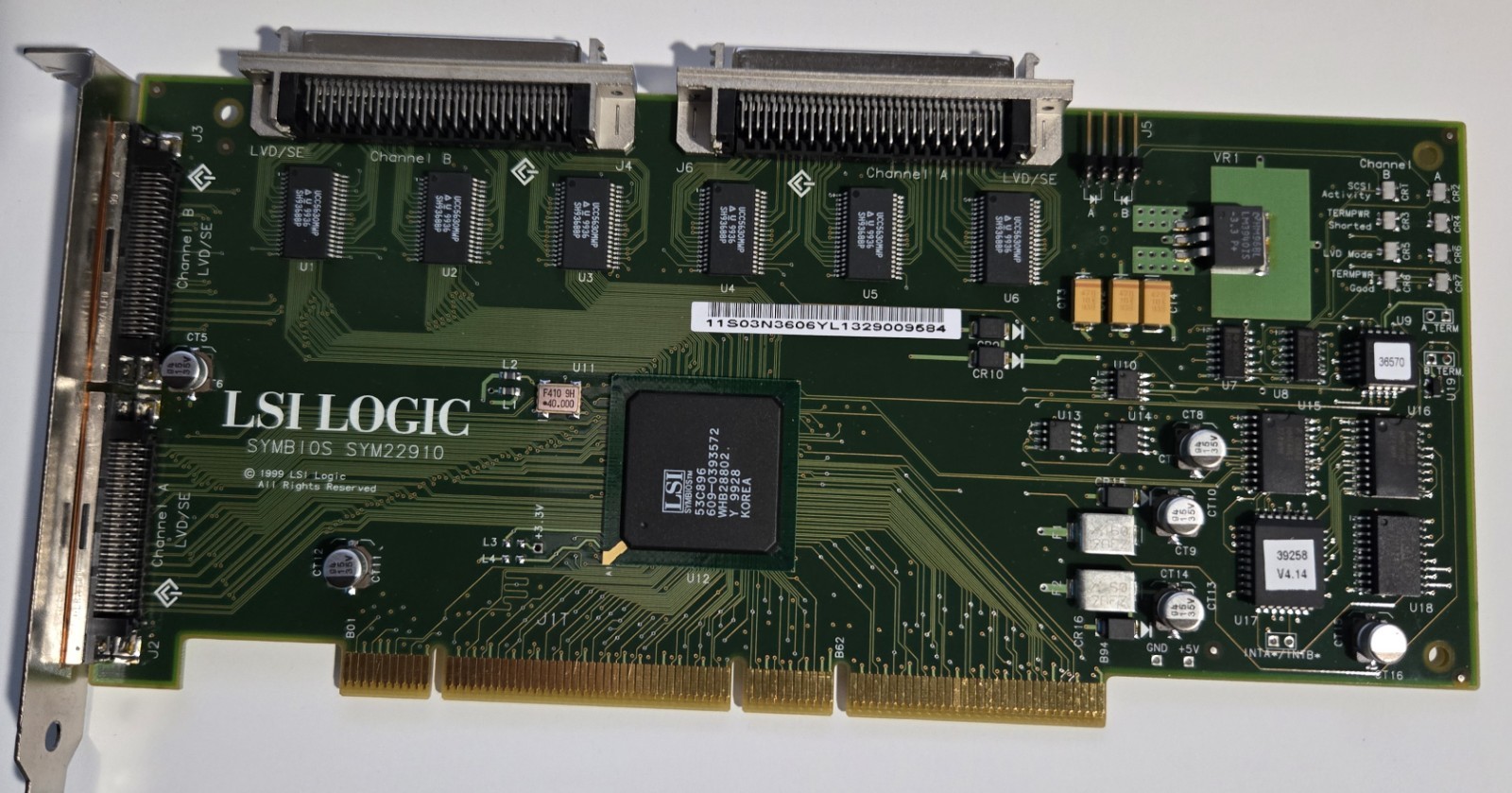 LSI Logic 22910 Dual-Channel Ultra2 SCSI LVD Adapter P/N: SYM22910 (NOS)