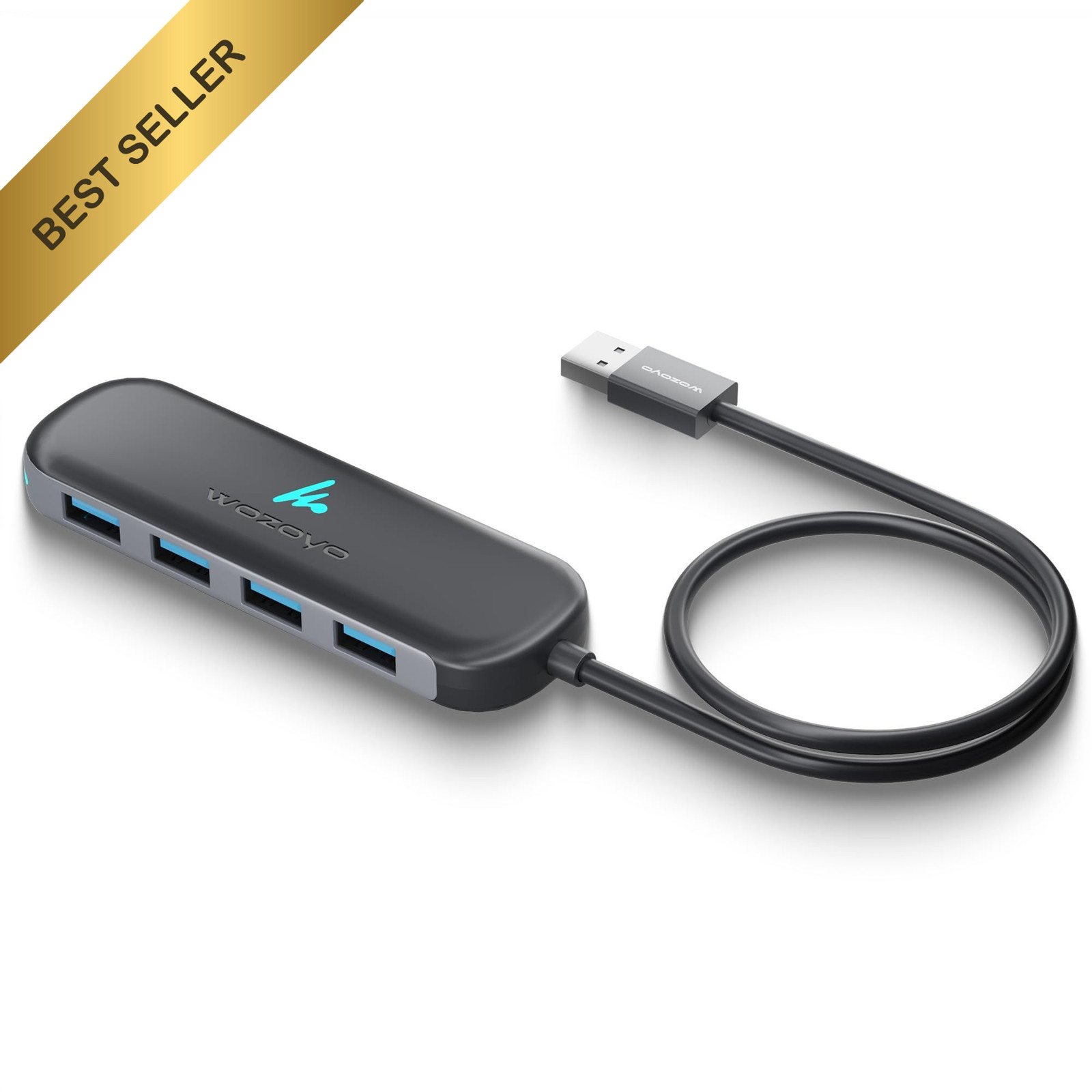 Wozoyo 4 Port USB 3.2 Hub 5Gbps USB-A Splitter 30cm Cable For Laptop Desktop