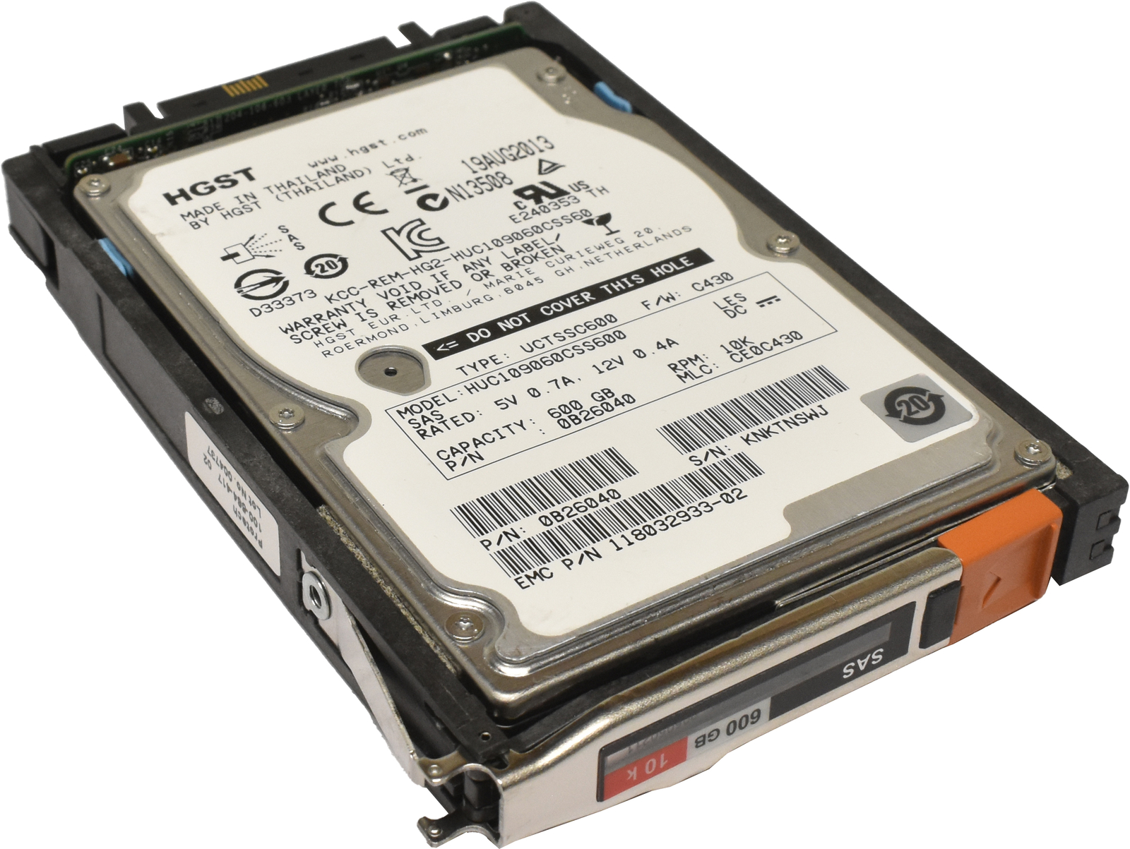 EMC HGST 600GB 2.5" 10K 6G SAS HDD HUC109060CSS600 0B26040 118032933-02