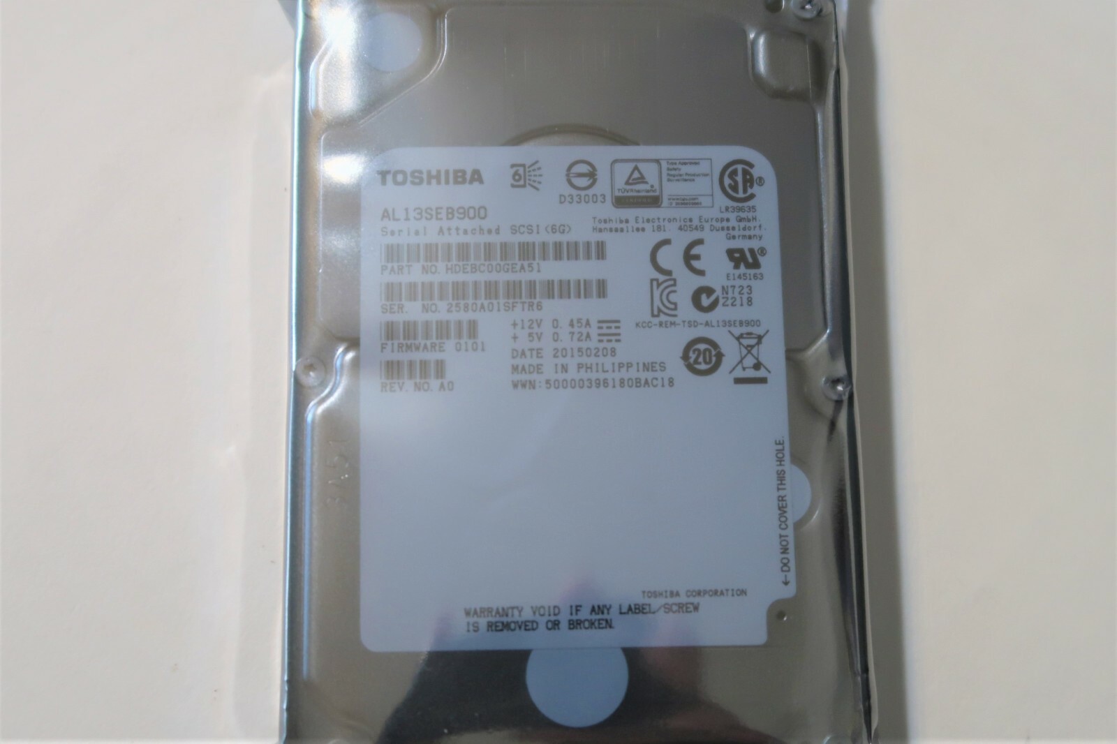 Toshiba AL13SEB900 10K 6Gb/s HDEBC00GEA51 FW:0101 REV. A0 900gb 2.5" SAS HDD