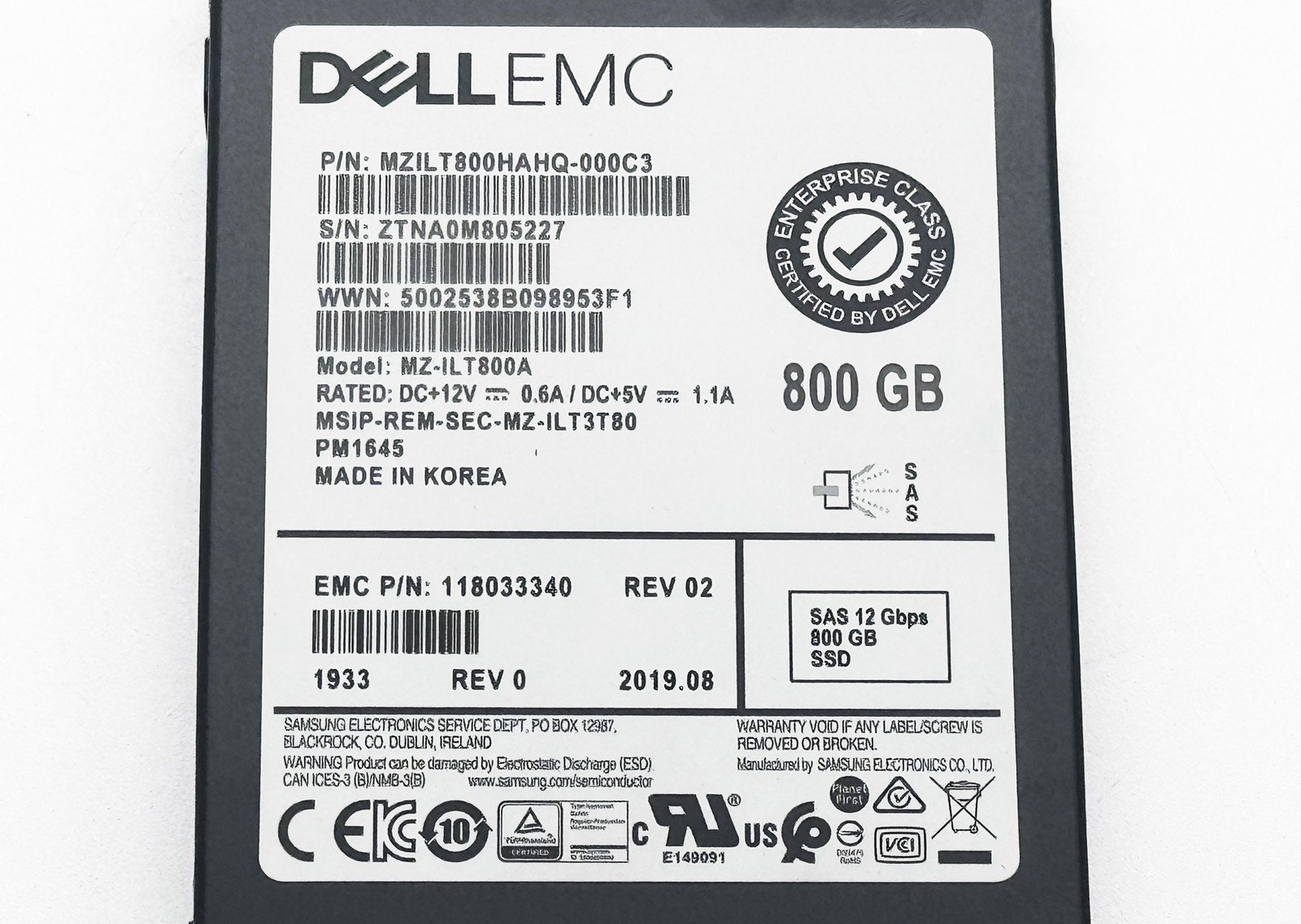 Dell EMC 800GB 12Gbps SAS 2.5" Enterprise SSD MZ-ILT800A Solid State Drive TLC