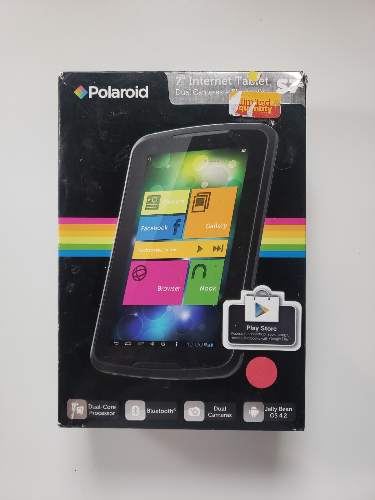 Polaroid S7 7" Tablet Android 2 Core 4GB Wi-Fi, Bluetooth, Black, Great 4 Kids 