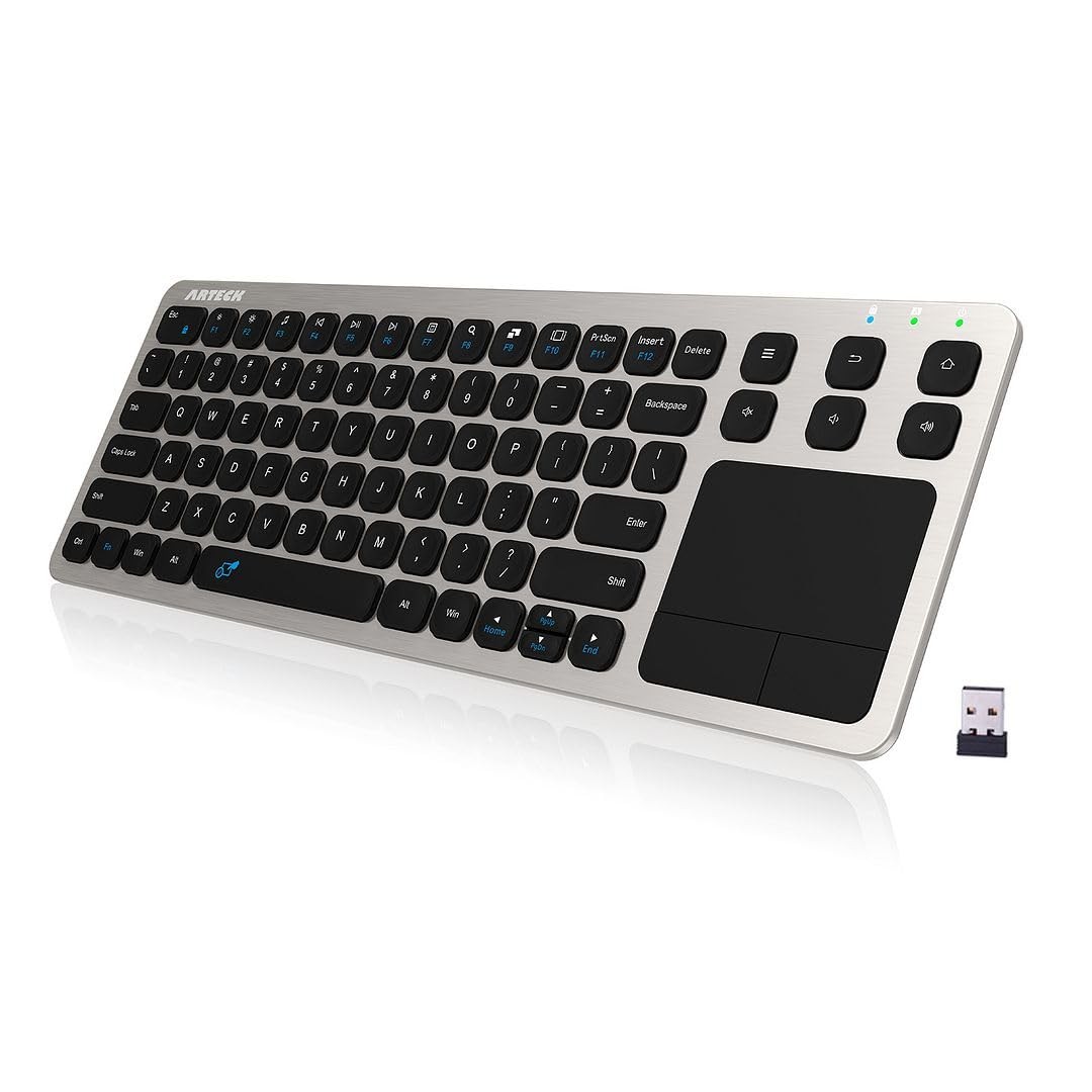 2.4G Wireless Touch TV Keyboard with Built-in Touchpad Mouse Full Size Steel