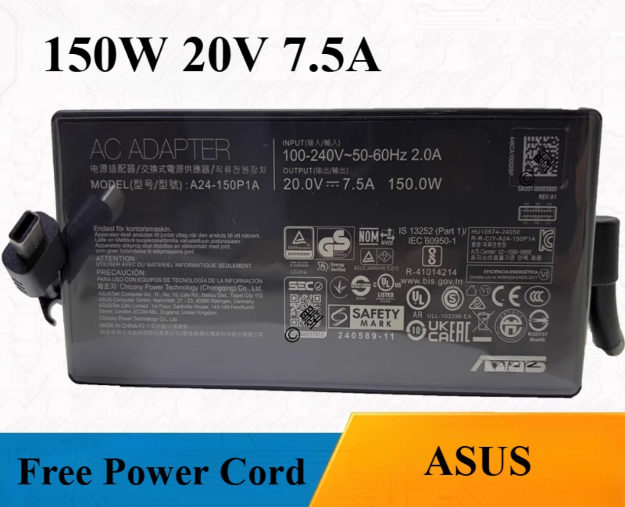 Genuine ASUS 150W 20V7.5A AC Adapter for ASUS V16 V3607VJ-DS76 A24-150P1A Laptop