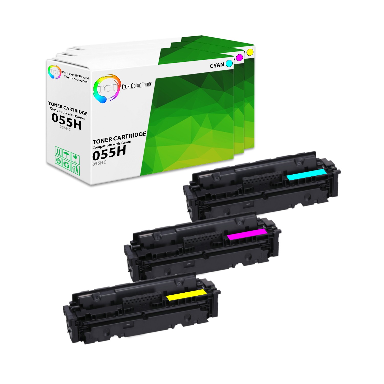 3PK TCT Premium 055H CMY High Yield Compatible Toner Cartridges For Canon