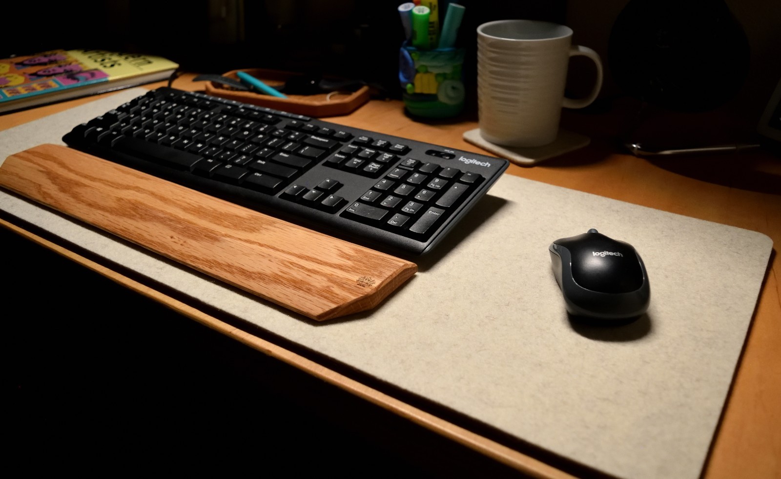 Wool White Felt Desk Pad | Handmade Thick Natural Cork Base for Office & Gaming
