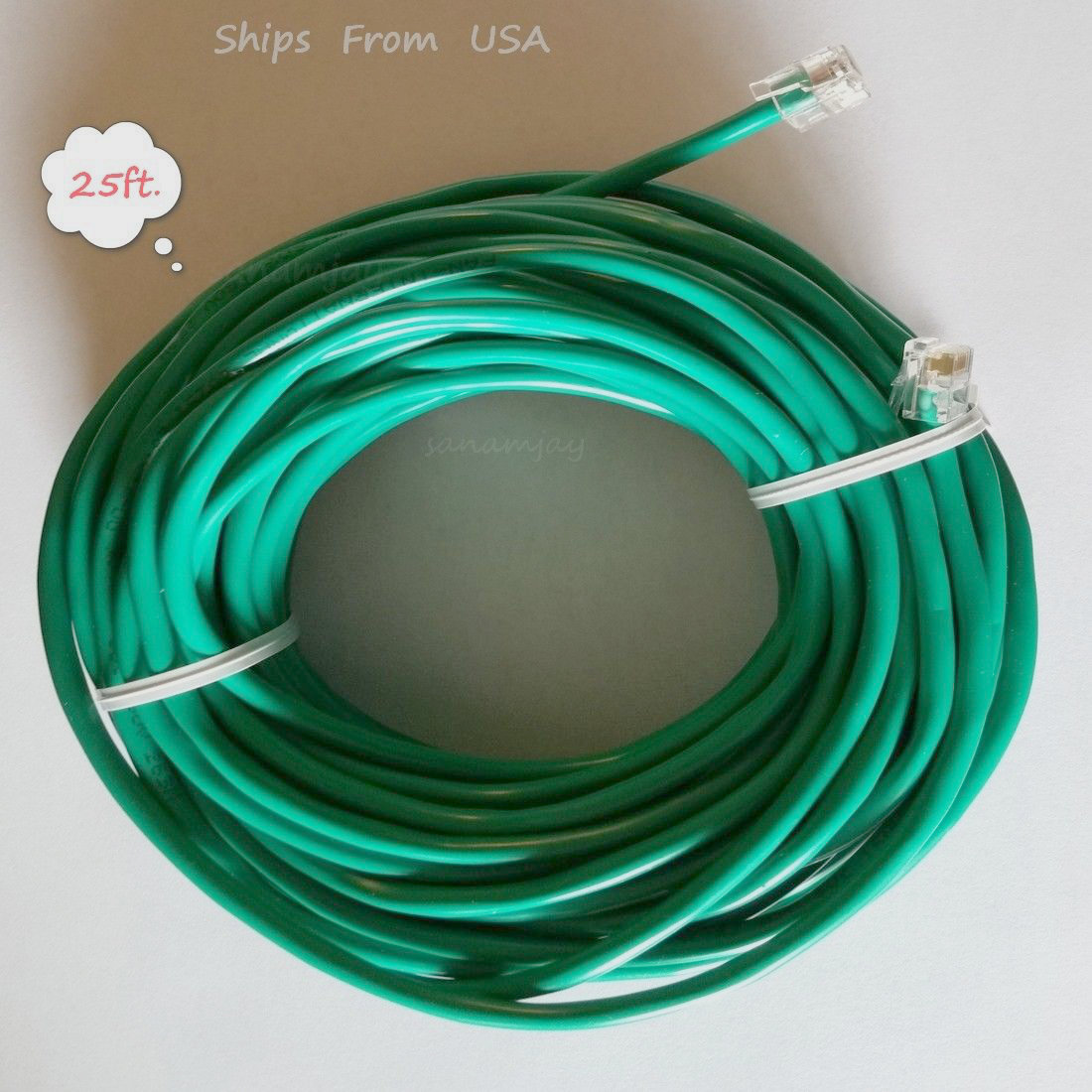 25ft. RJ11 RJ12 CAT5e Green DSL Telephone Data Cable For Centurylink, AT&T, etc
