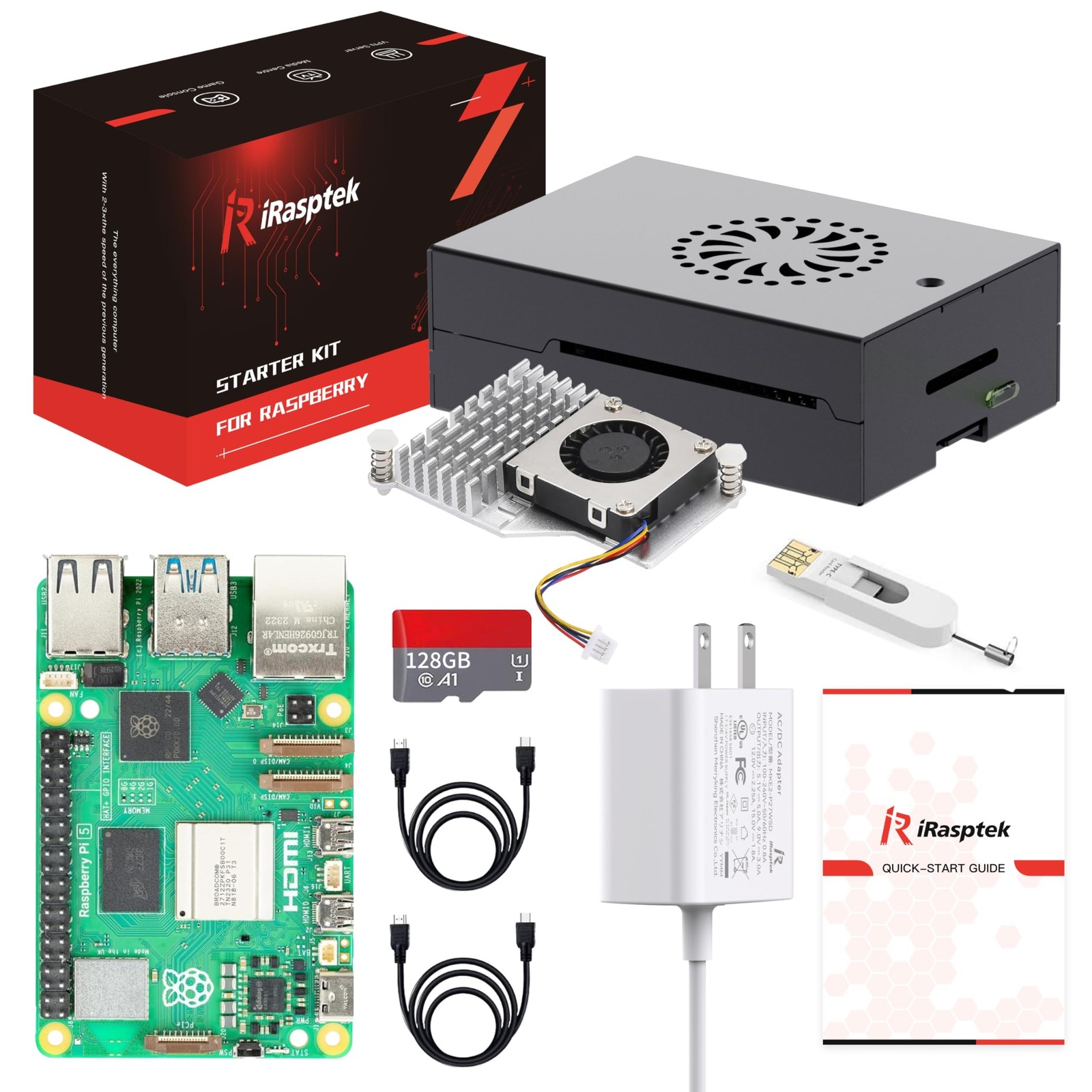 iRasptek Starter Kit for Raspberry Pi 5 RAM 8GB -128GB Edition of OS-Bookworm...