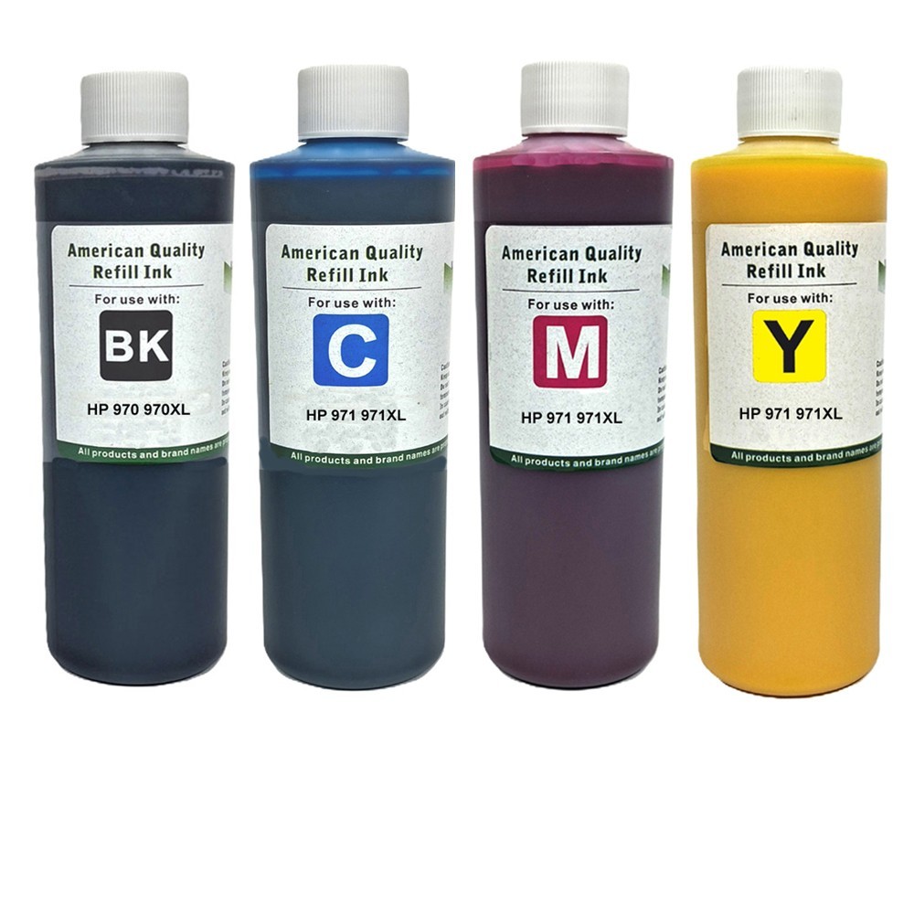 Ink Refill Kit Pigment Ink BKCMY for HP 970 970XL 971 971XL Premium Ink-4x500ml