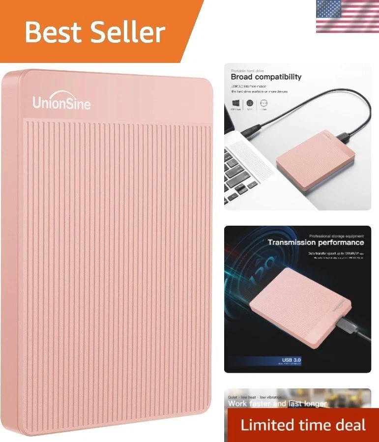 500GB Ultra Slim Pink Portable External Hard Drive - USB 3.0 Fast Transfers