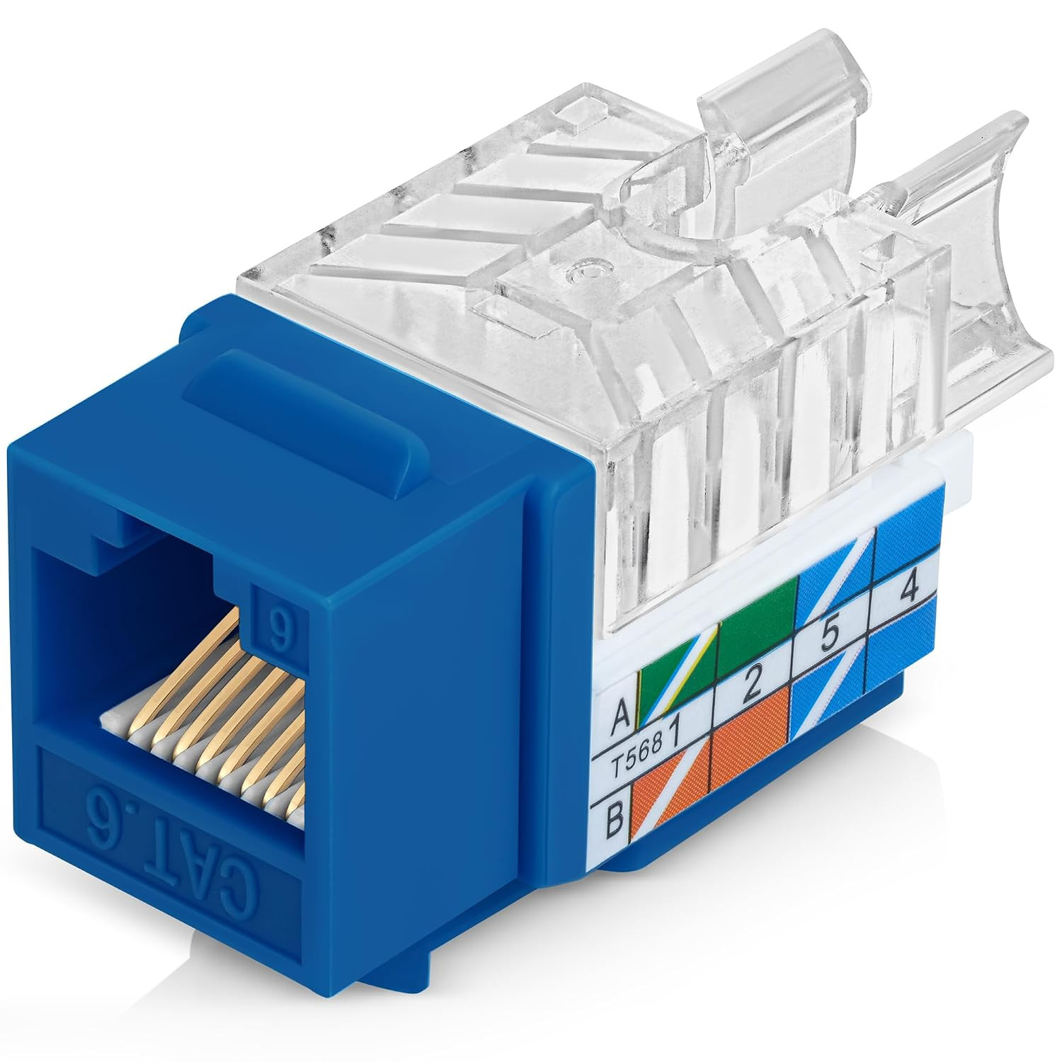 Everest 45 Degree RJ45 Cat6 Keystone Jacks Slim Profile 100-Pack Blue