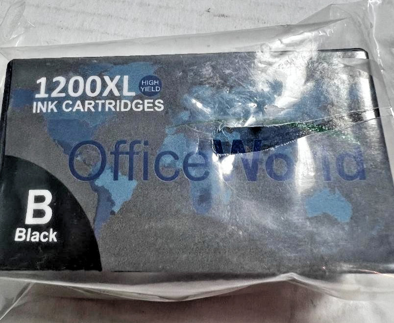 Office World 1200XL Black Ink Cartridge - Small tear in plastic wrap