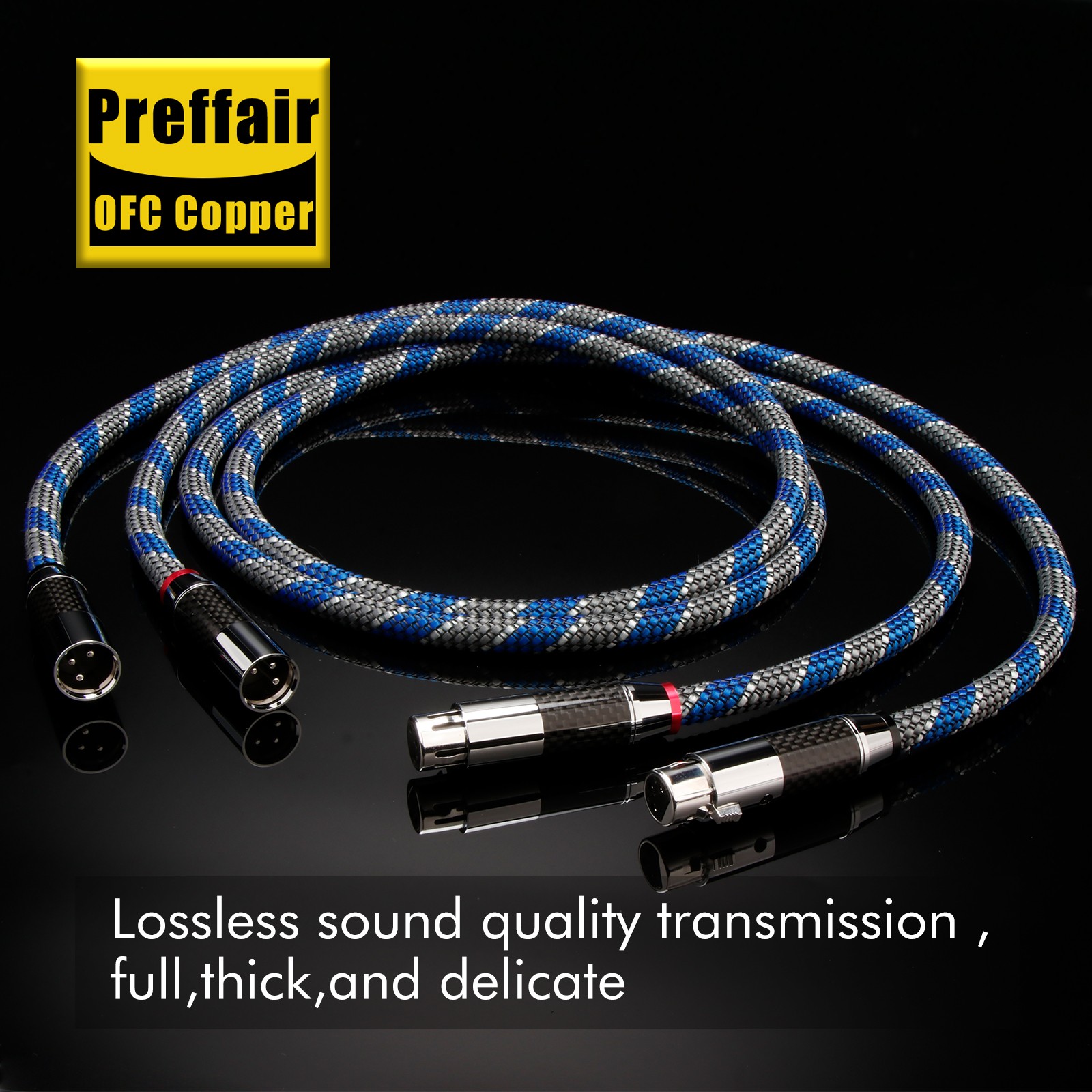 Pair Silver Plated XLR Audio Cable Carbon Fibre XLR Plug OFC Copper Signal Line