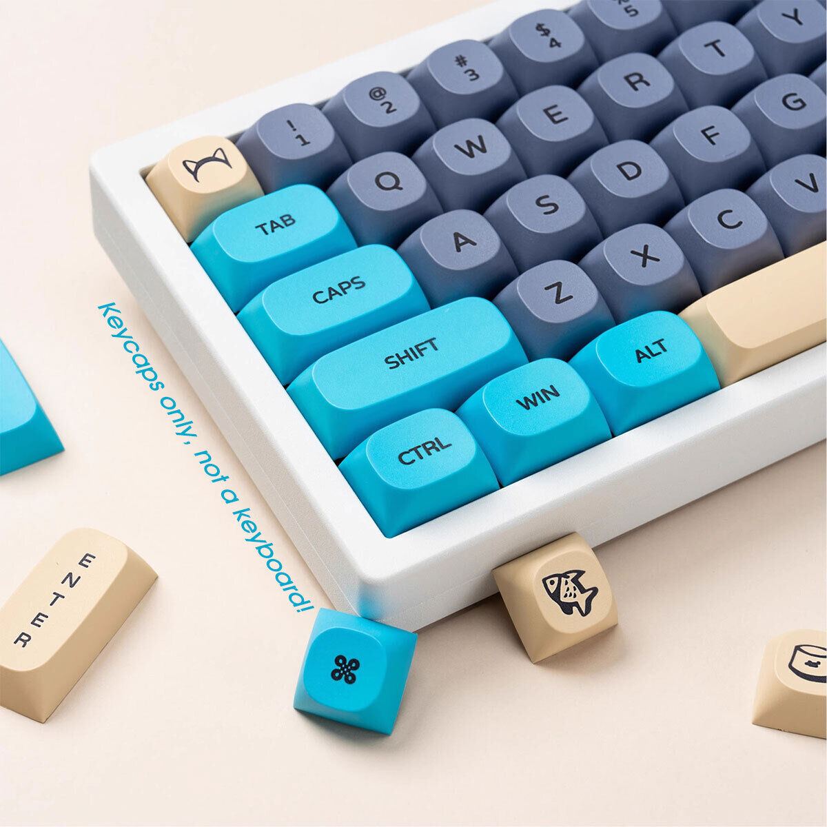 Blue Cat Ball Shape MA Profile PBT Keycaps Set for Cherry MX Mechanical Keyboard