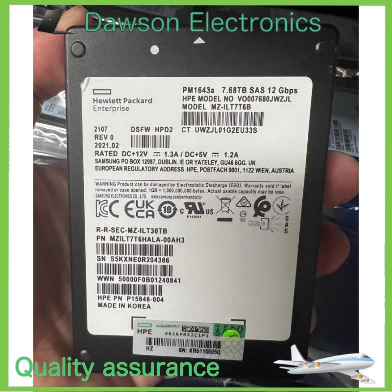 MZILT7T6HALA-00AH3 Samsung HPE PM1643a 7.68TB SSD 2.5" SAS 12Gb/s MZ-ILT7T6B