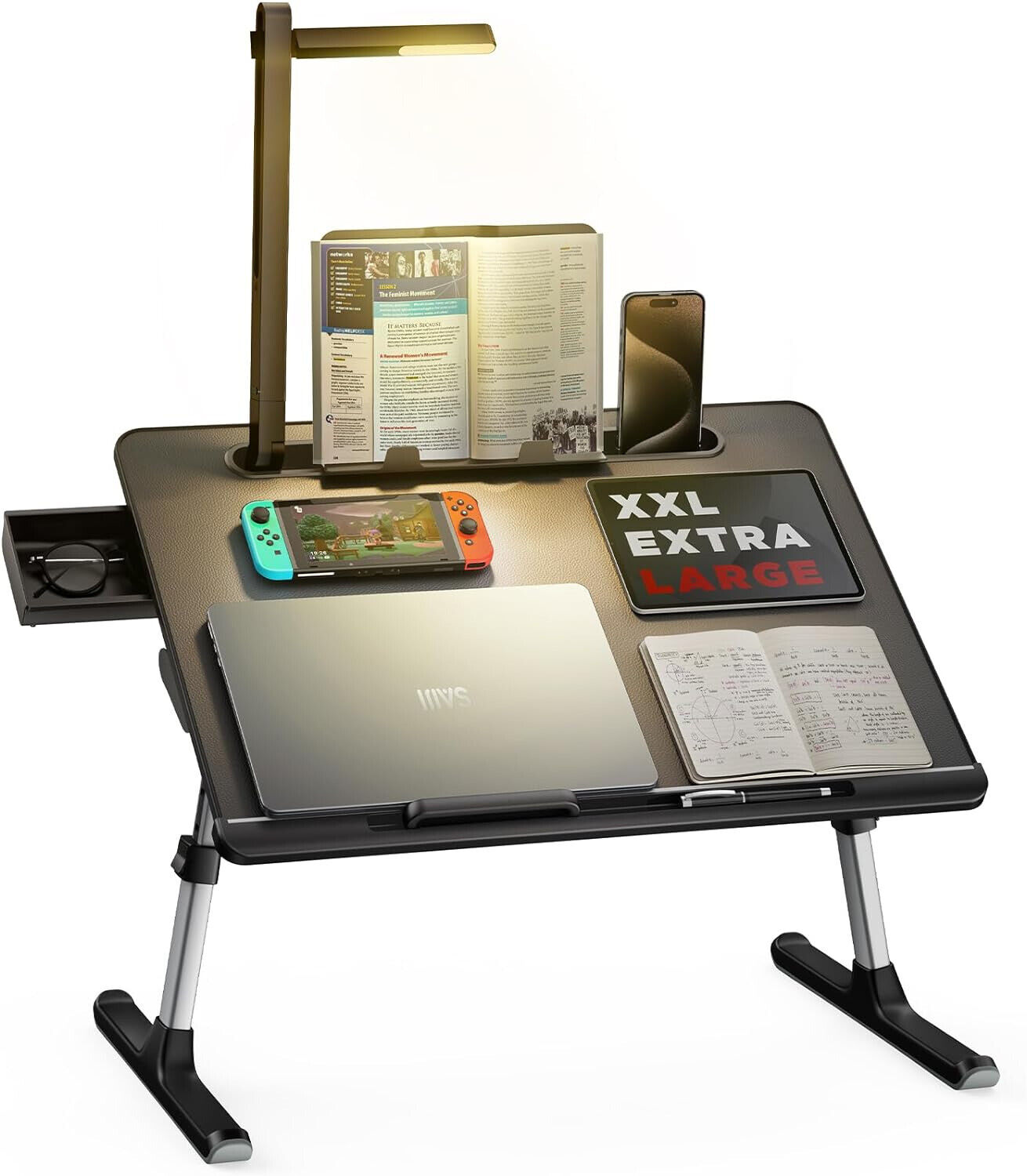 Laptop Bed Tray Desk with LED Desk Light, SAIJI Adjustable Laptop Stand for Bed,
