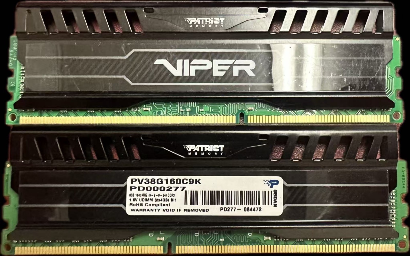 Patriot Viper 3PV38G160C9K (4gb x 2) DDR3-1600 UDIMM Desktop Ram