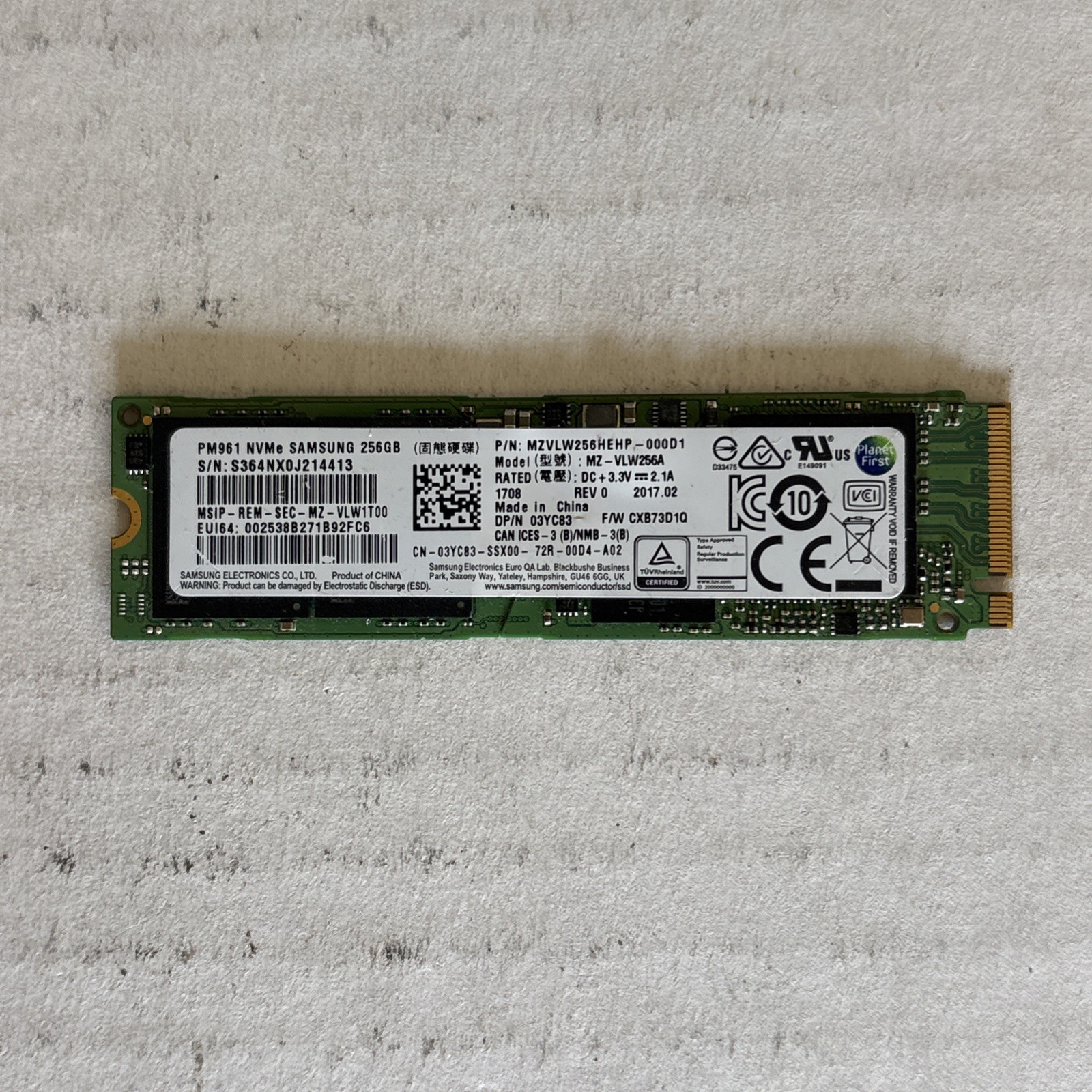 Samsung MZ-VLW2560 NVMe SSD 256GB M.2 PCIe Internal PM961
