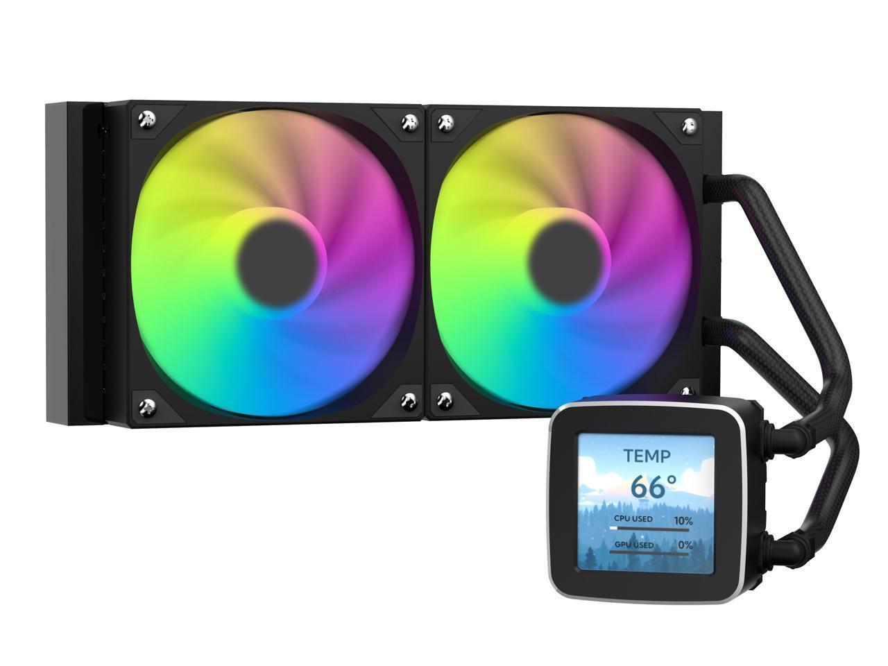 SAMA AIO Liquid Cooler 2.8 inch Screen LCD Display CPU Cooler，2 ARGB PWM Fans