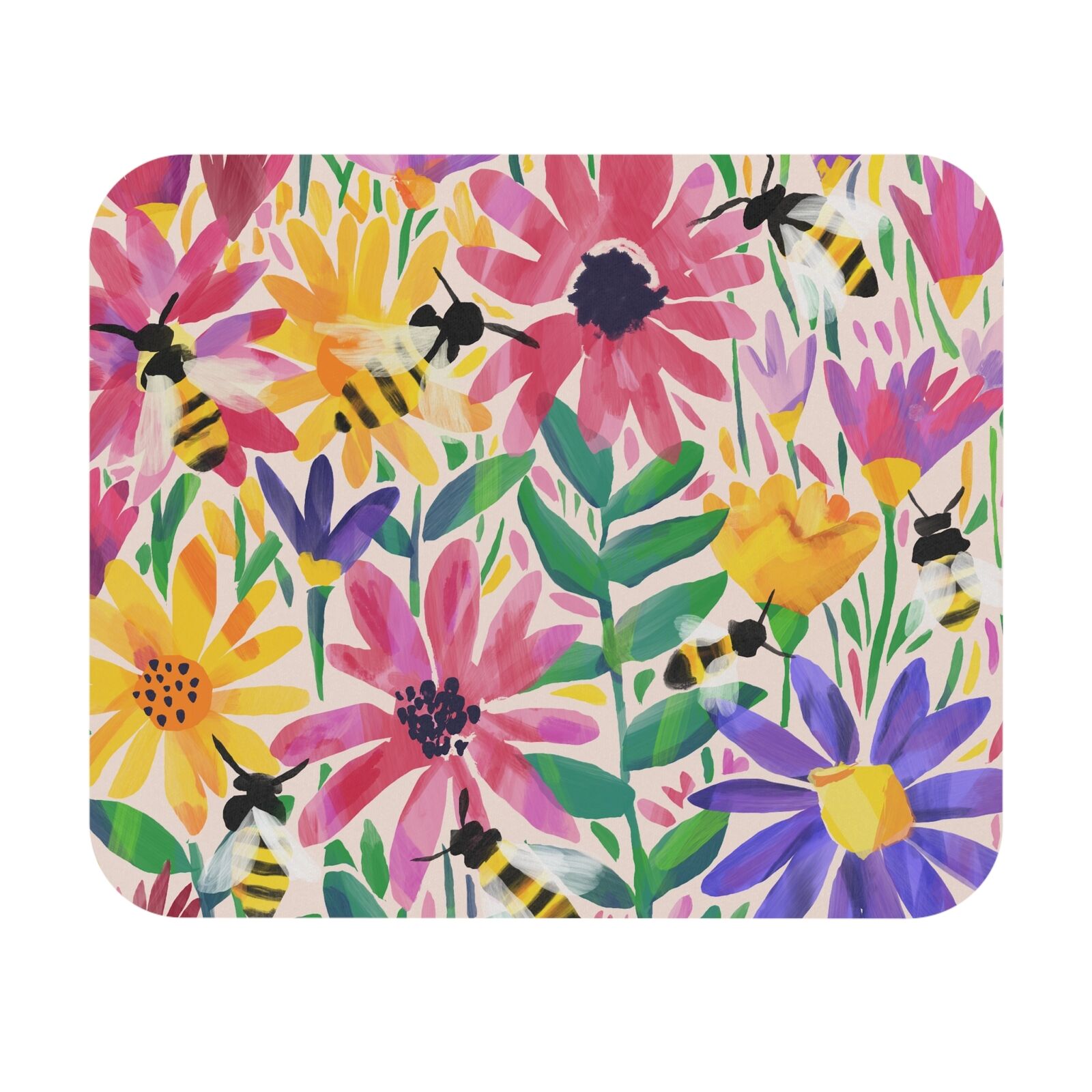 Floral Bee Mousepad - Stain-Resistant, Smooth Surface, Durable