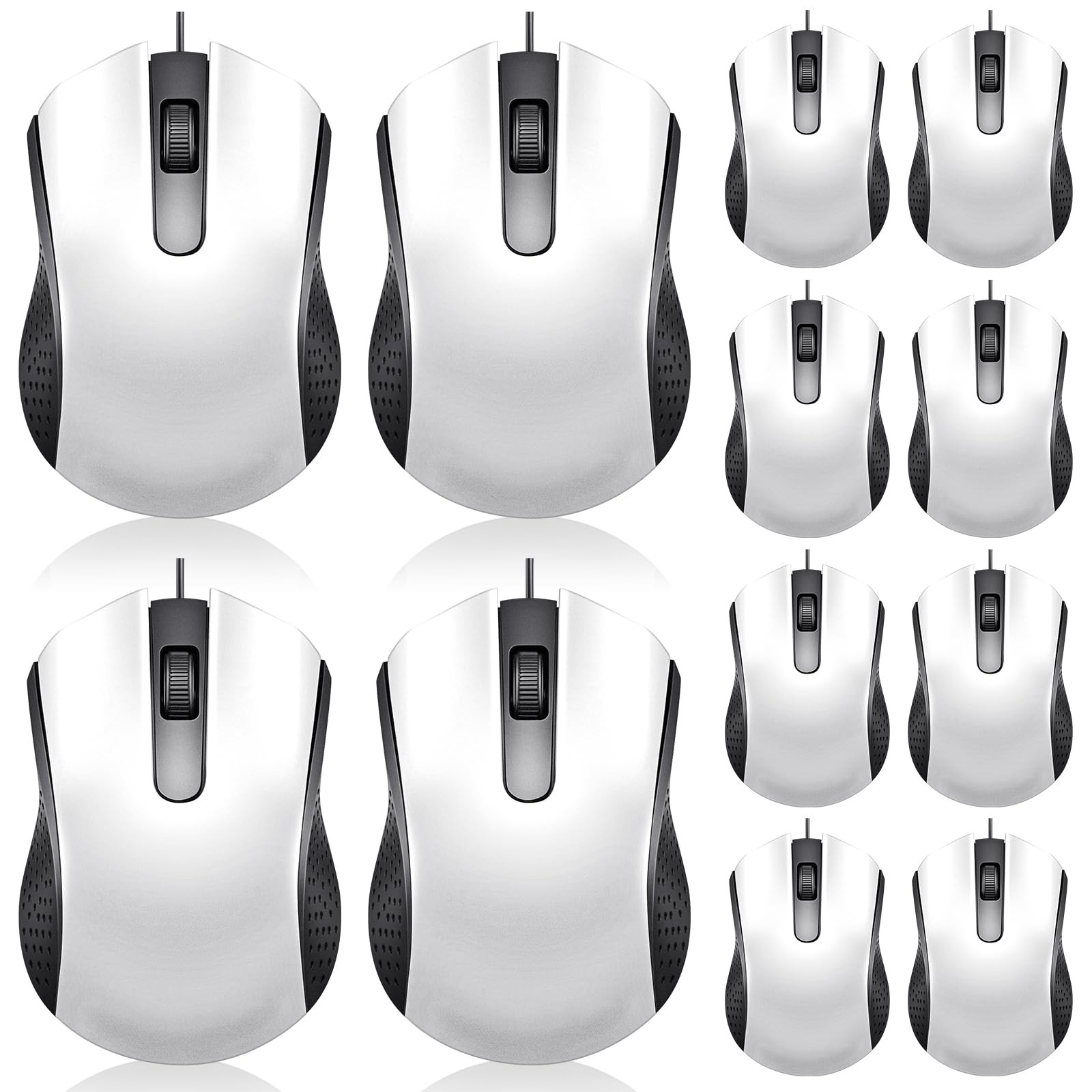 12 PCS White USB Wired Optical Ergonomic Computer Mice Bulk Set