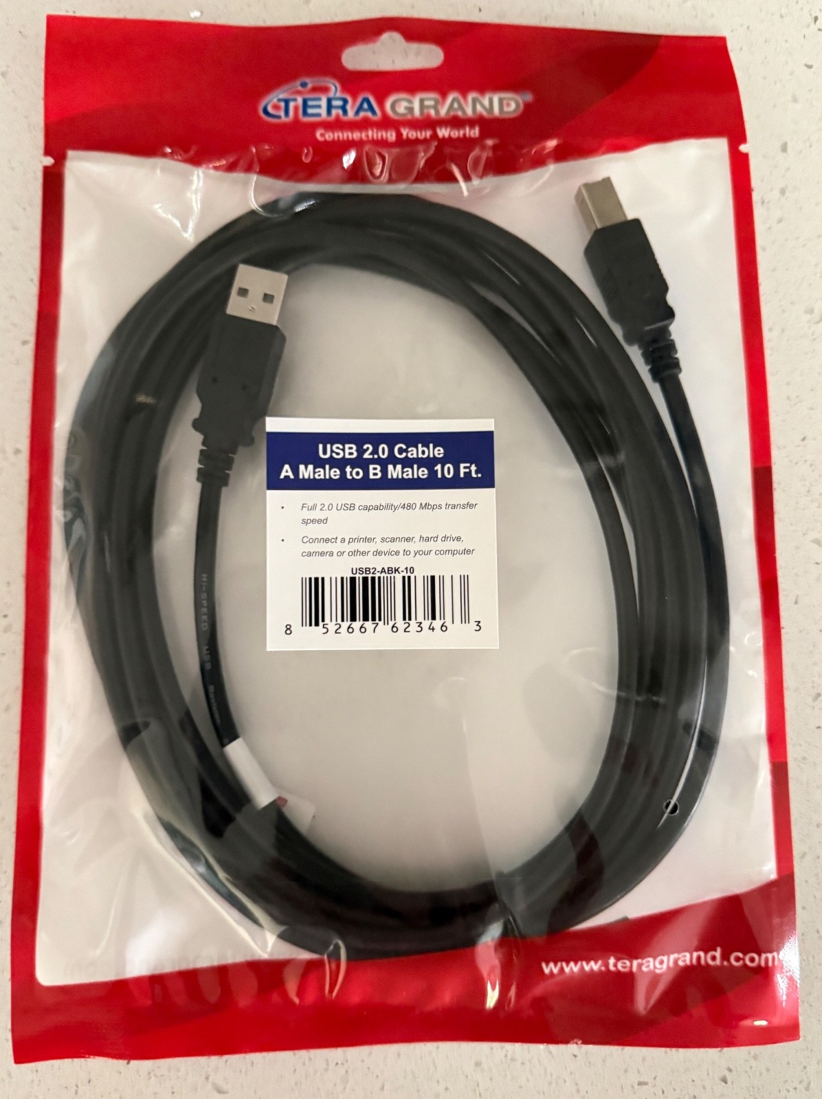 Tera Grand USB 2.0 A Male to B Male 10 Ft.