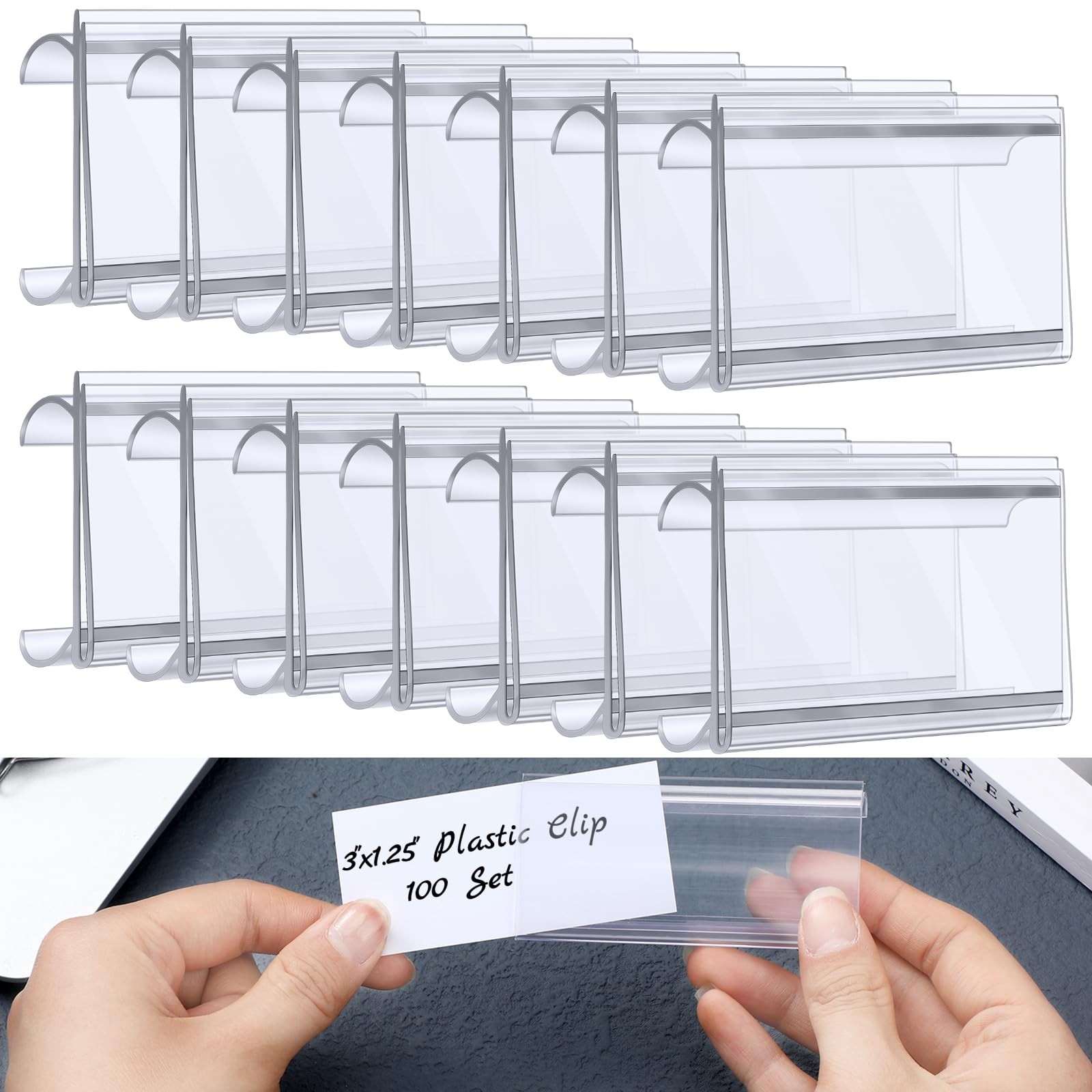 100 Pcs Plastic Wire Shelf Label Holder, Sign and Ticket Holder Clips with Pa...