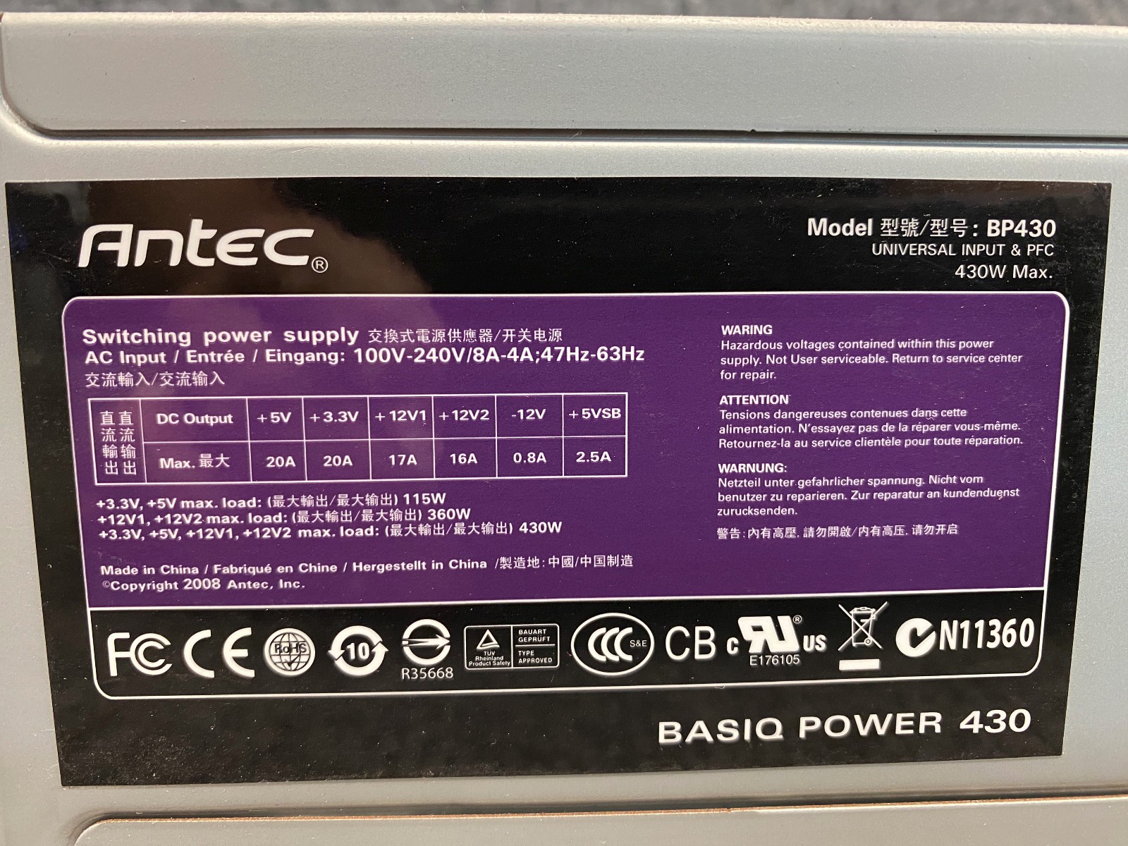 Antec BP430 Continuous Power 430W 80 Plus Certified ATX Power Supply