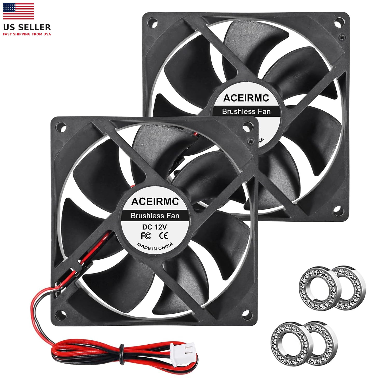 2Pcs 9225 92Mm X 25Mm 12V DC Brushless Computer Case Fan 12 Volt 2Pin Dual Ball