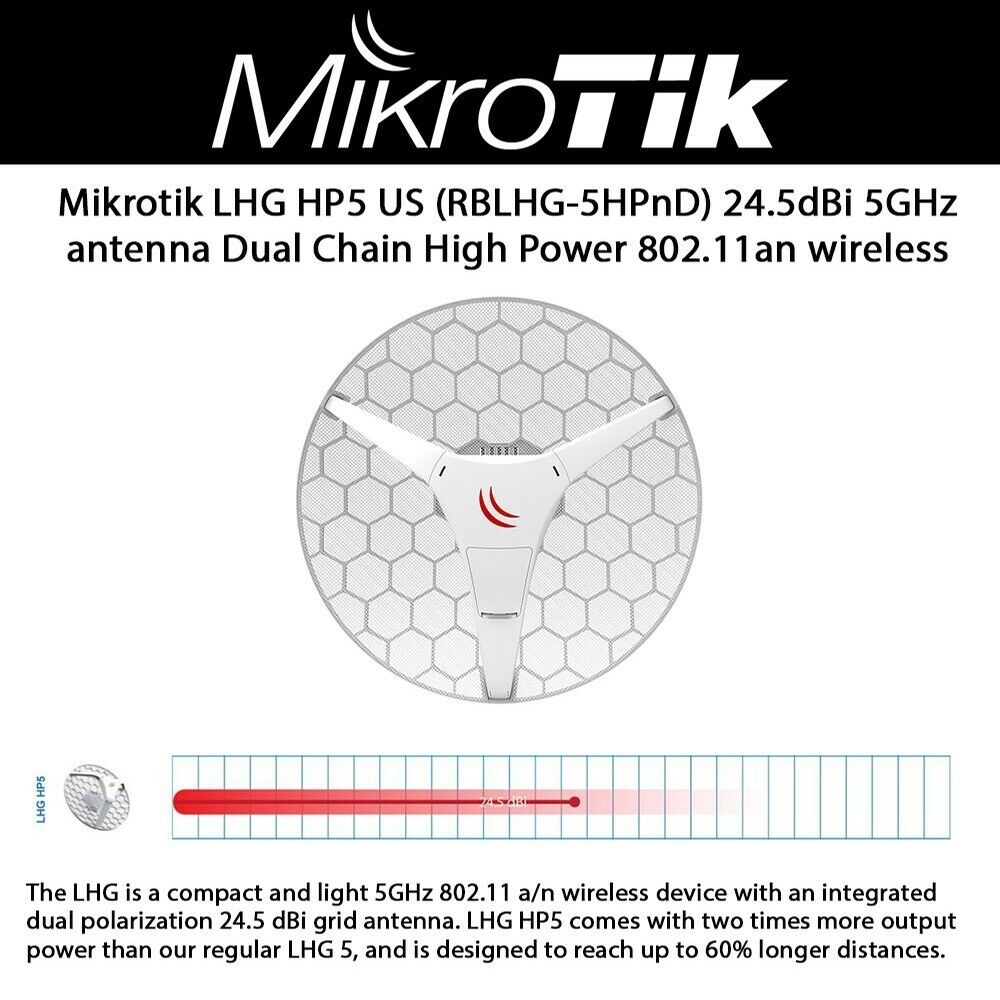 Mikrotik LHG HP5-US (RBLHG-5HPnD) 24.5dBi 5GHz antenna Dual Chain High Power 