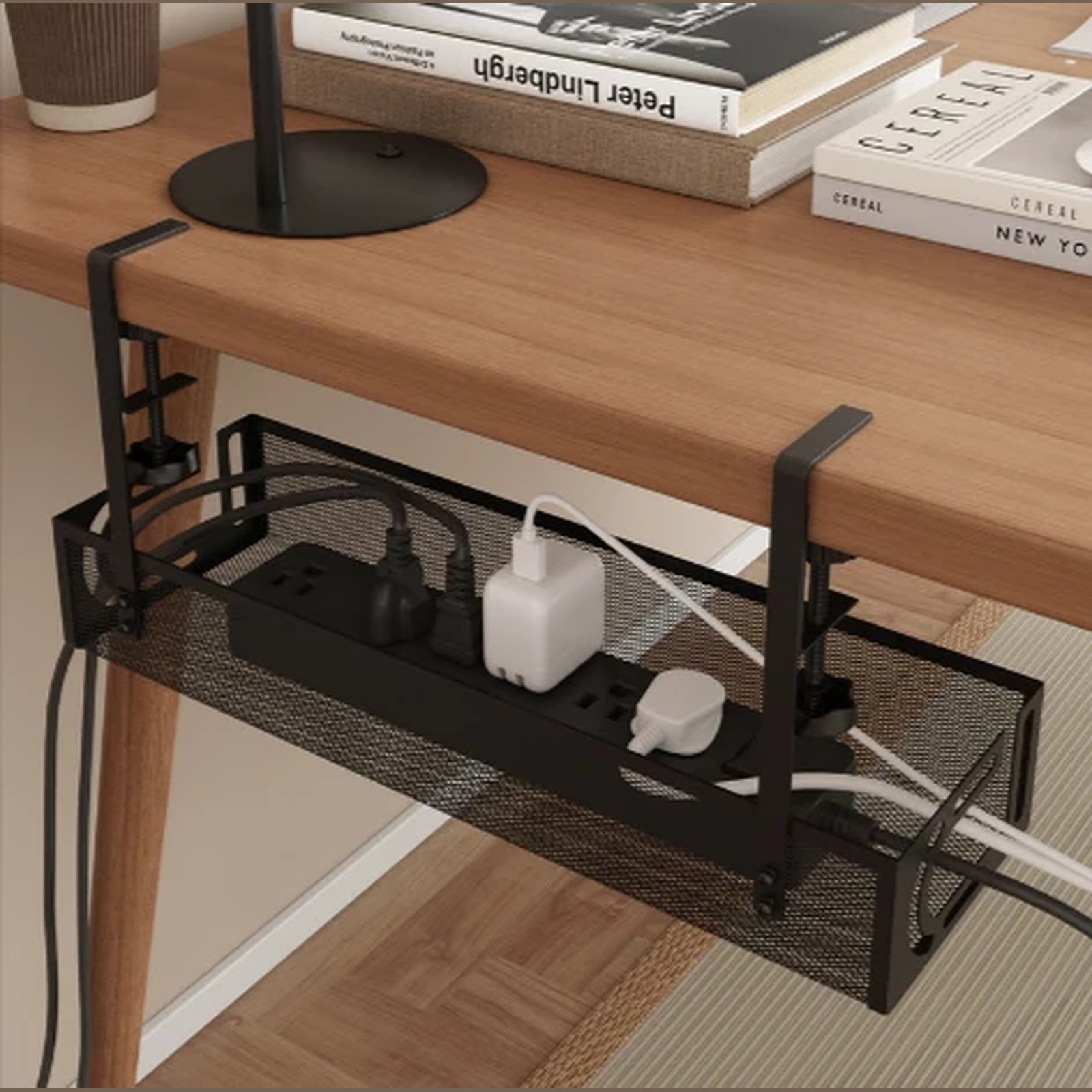 Under Desk Cable Management Tray Organizer Rack Power Strip Holder Steel Black