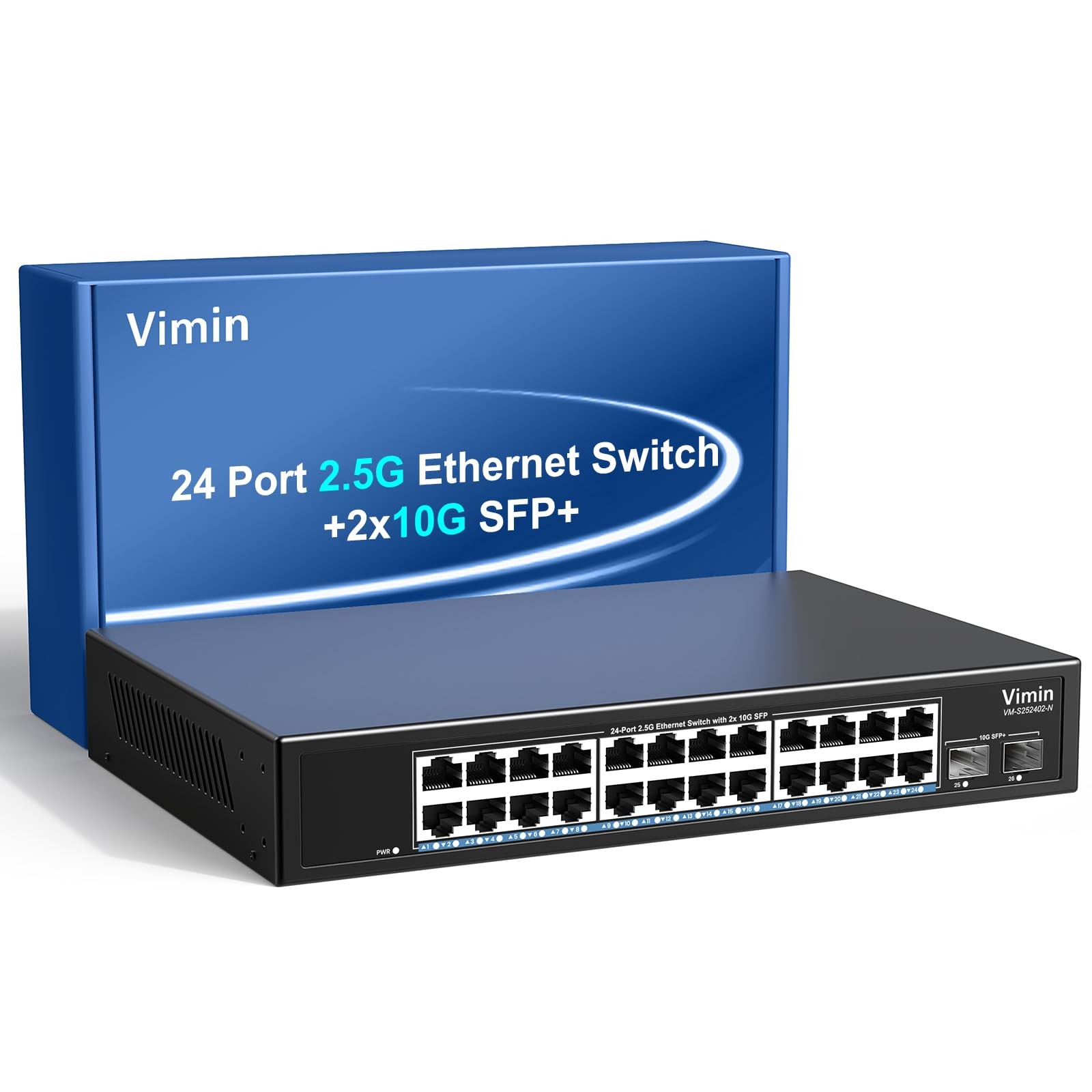 24-Port 2.5G Network Switch+2x10G SFP, 24x Base-T Ethernet Unmanaged...