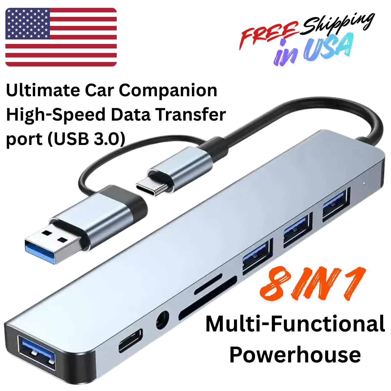8 in 1 USB-C Hub Type C To USB 3.0 4K PD Adapter For iPhone Macbook Pro/Air