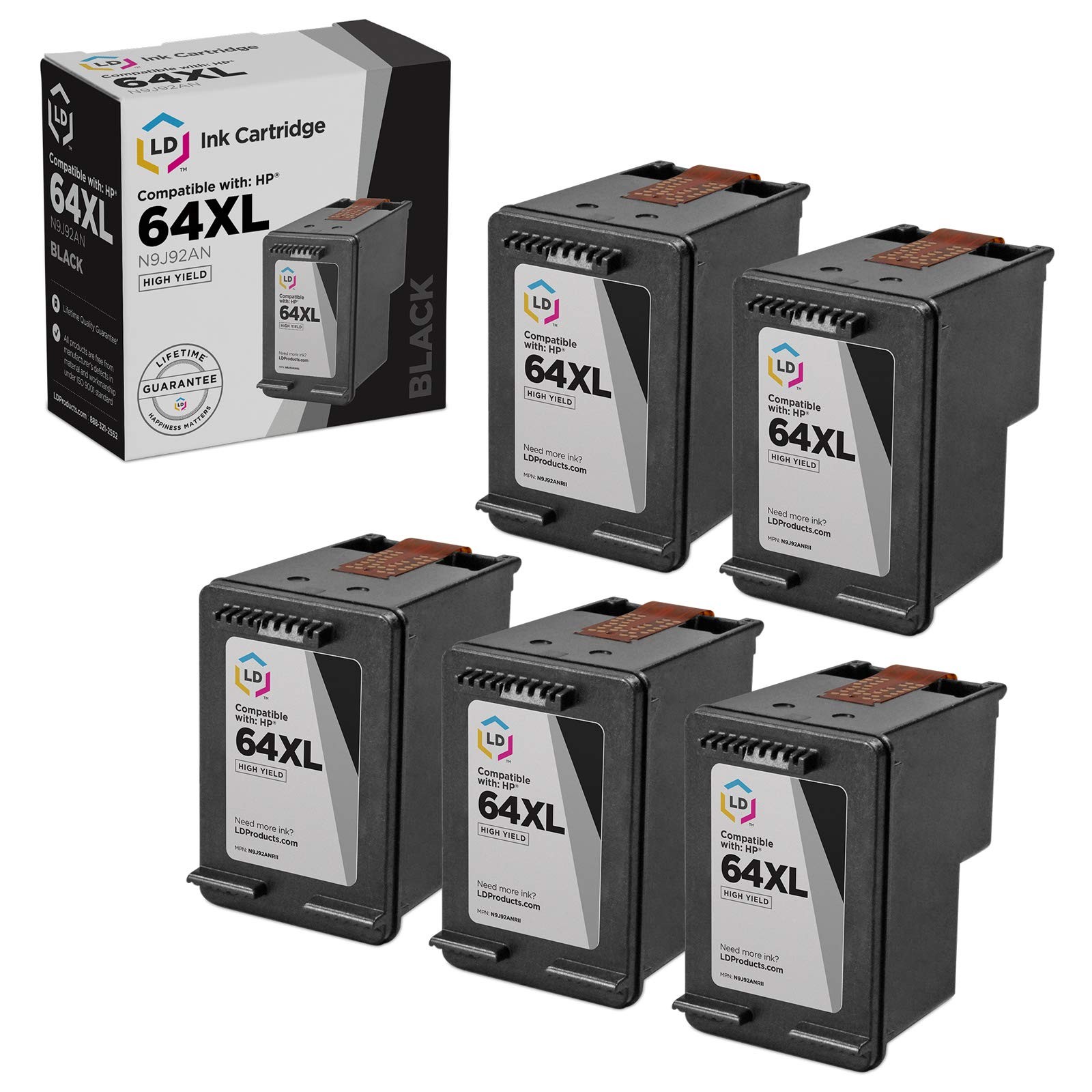 5pk Replacement HY Black Ink Cartridge for HP 64XL N9J92AN Envy 7855 6255 7155