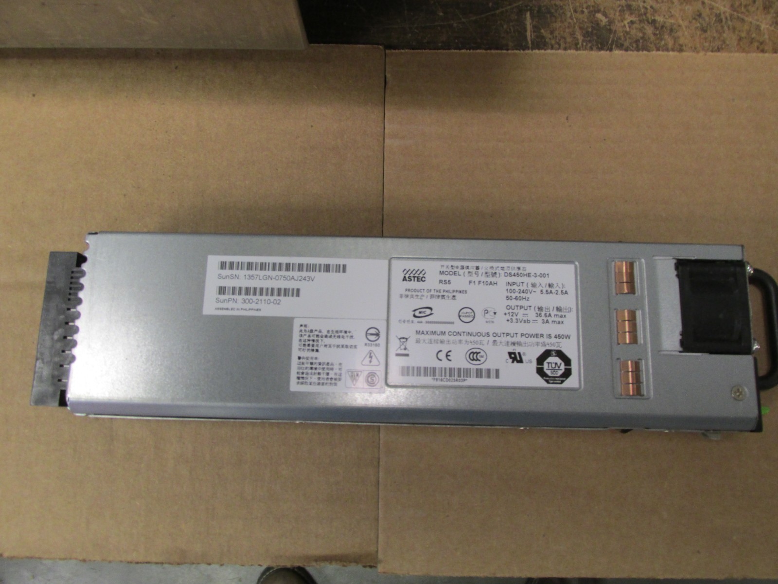 ASTEC DS450HE-3-001 SUN PN: 300-2110-02 POWER SUPPLY
