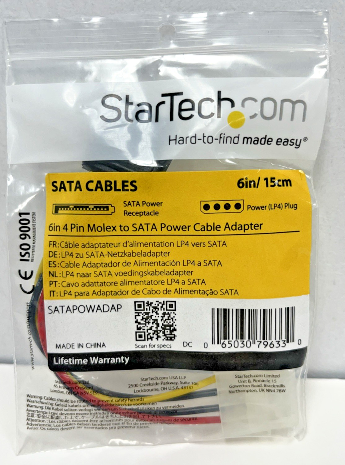SATA Power Cable - StarTech.com / NEW /  6 in. 4 Pin Molex to SATA