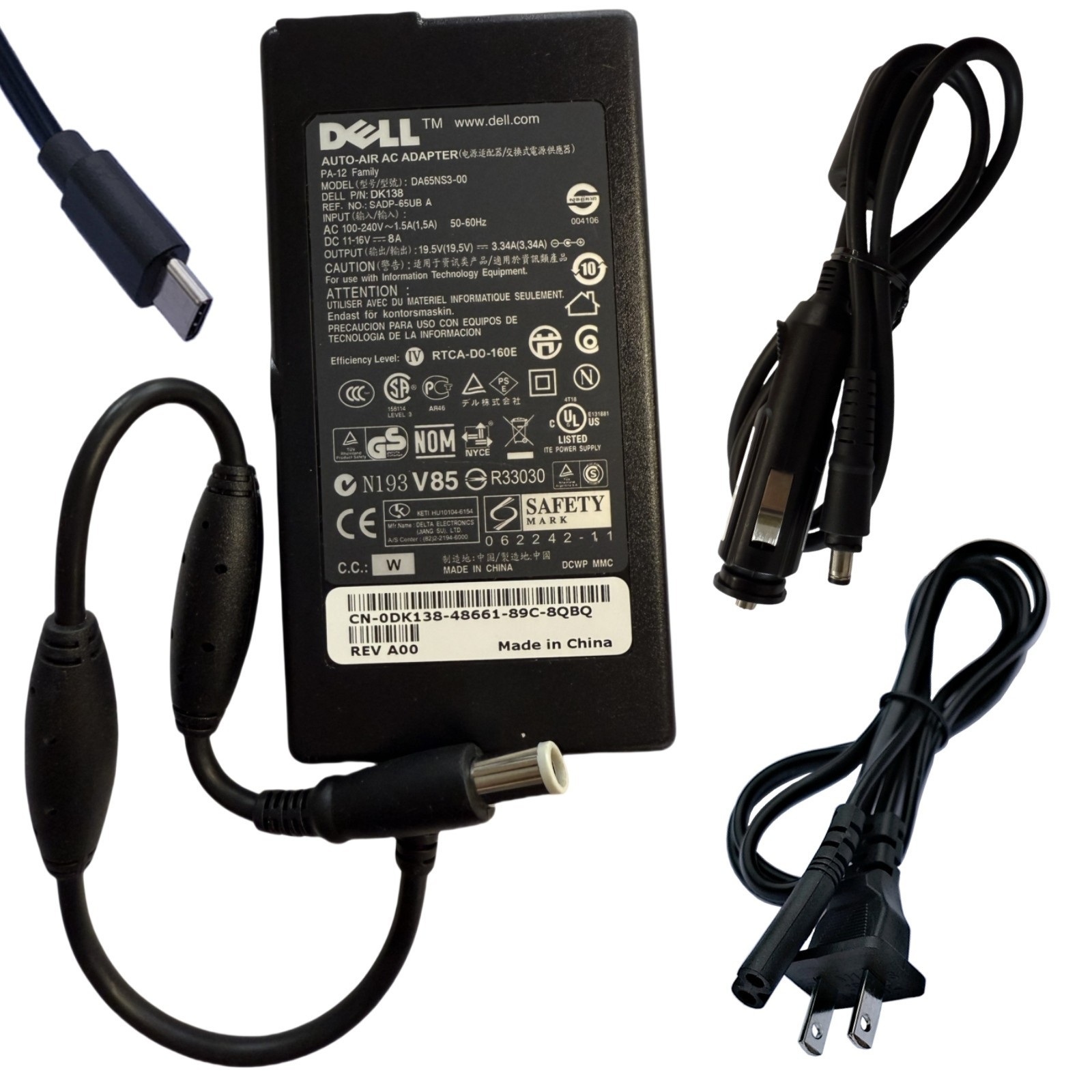OEM DELL USB-C 65W AC & Car Adapter For Inspiron 7430 7435 7425 7490 7300 5320