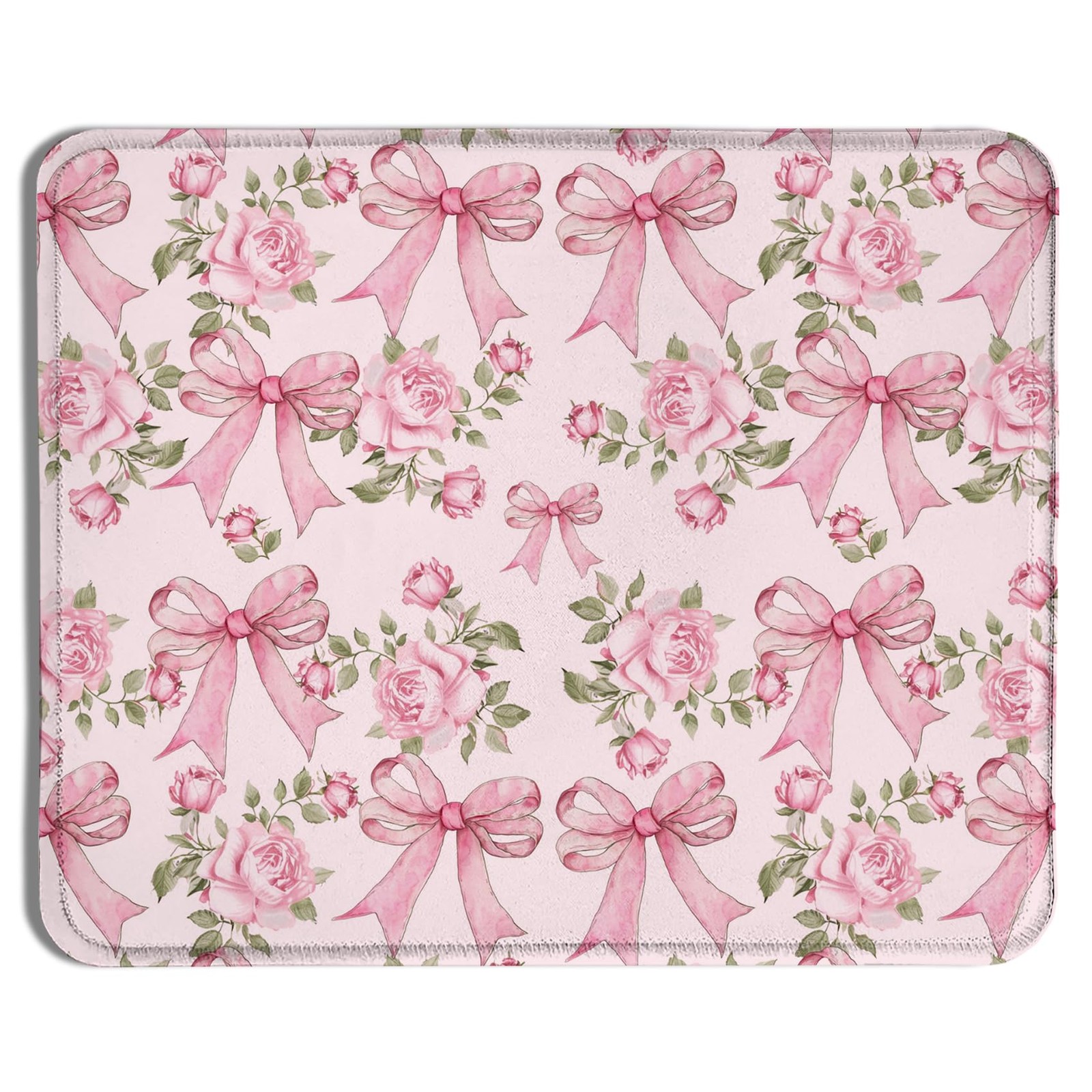 Funny Coquette Pink Floral Bow Mouse Pad 9.5x7.9 Inch Preppy Girly Office