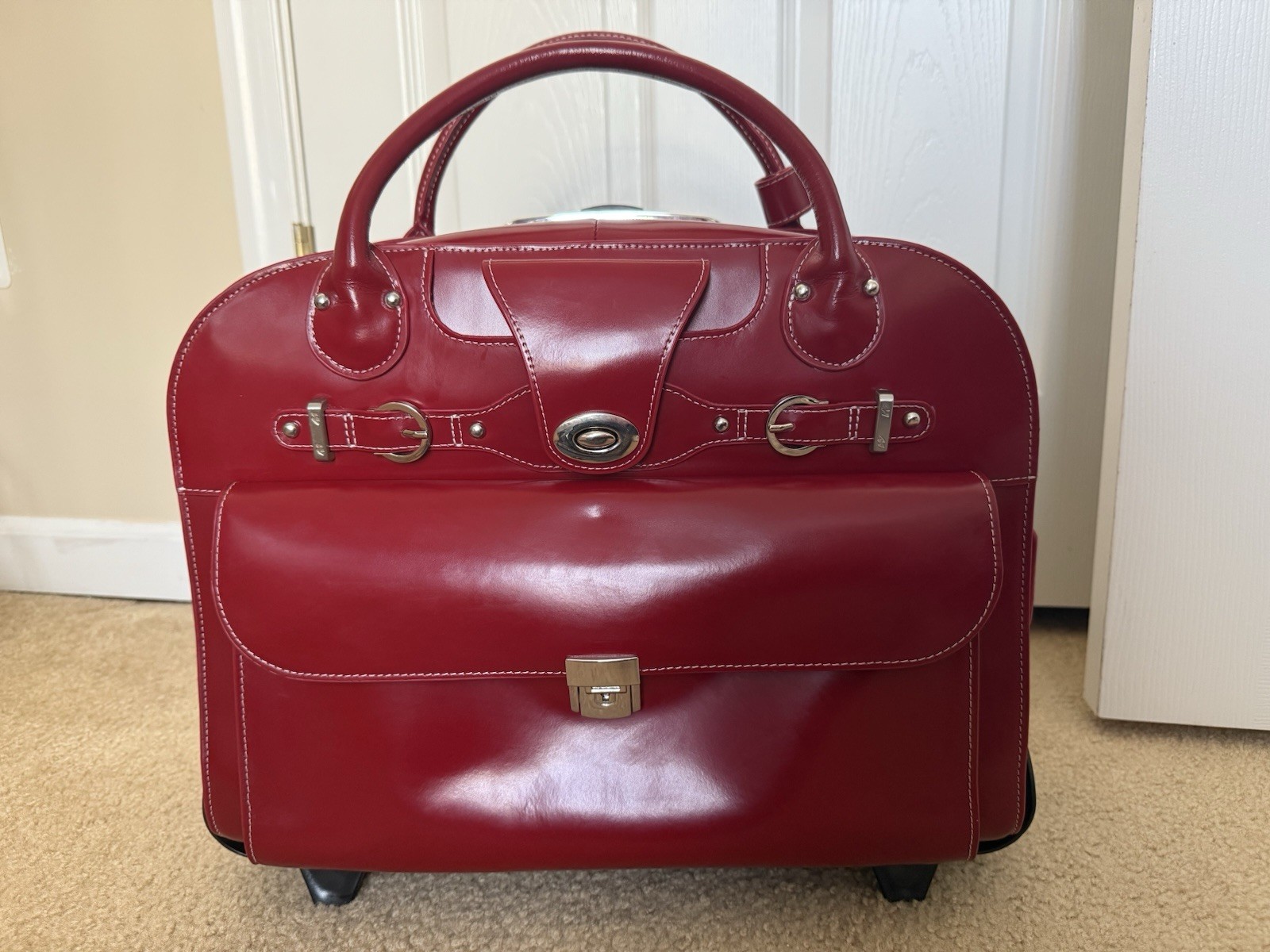 McKleinUSA Roseville Leather Detachable-Wheeled Laptop Briefcase In Red