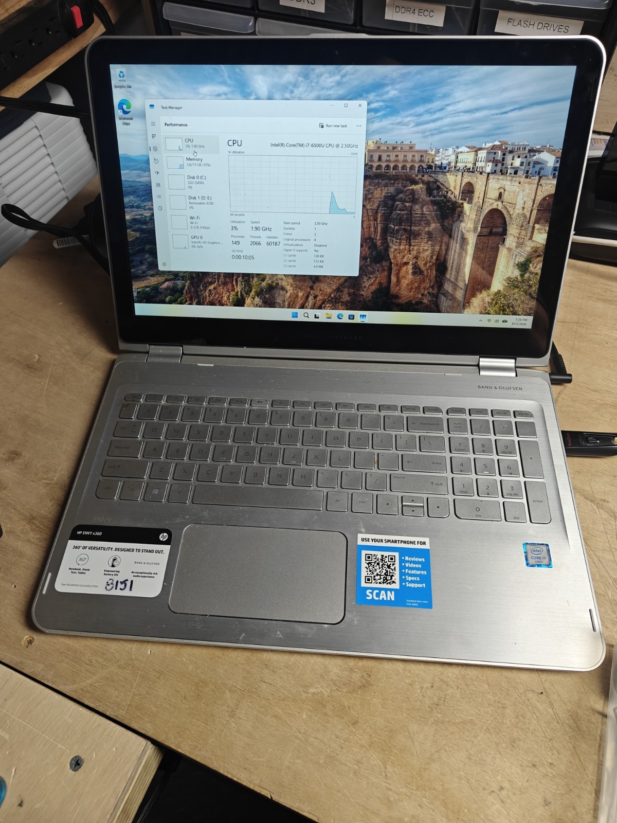 HP Envy x360 15.6" Touchscreen i7-6500U 8GB RAM 256GB SSD Windows 11