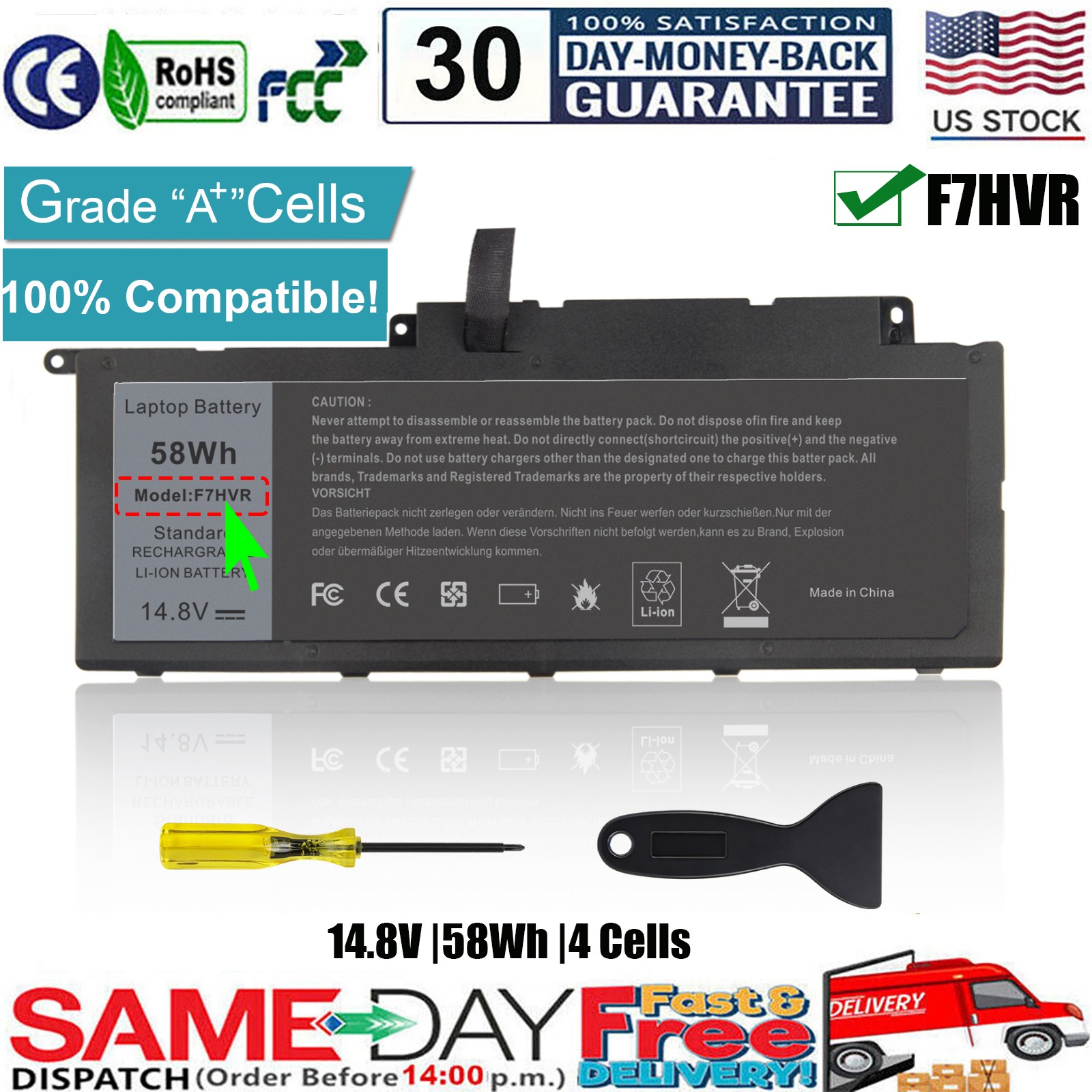 ✅F7HVR Battery For Dell Inspiron 17 7000 7537 7737 7746 14 15 15r 5545 58Wh NEW
