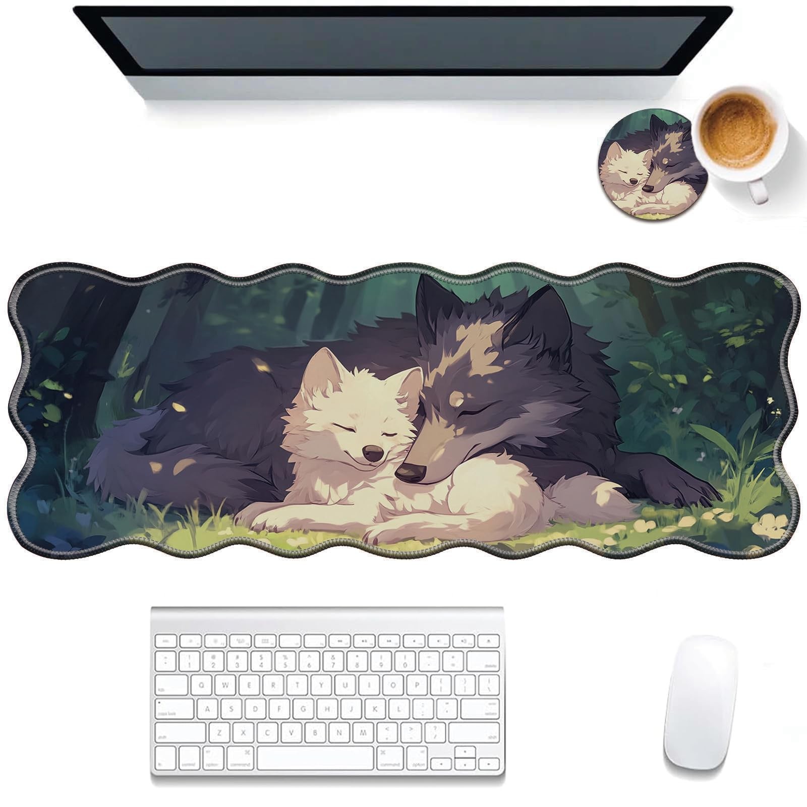 Large Gaming Mouse Pad for Desk, 31.5x11.8in, Irregular Wavy Stitched Edges, ...
