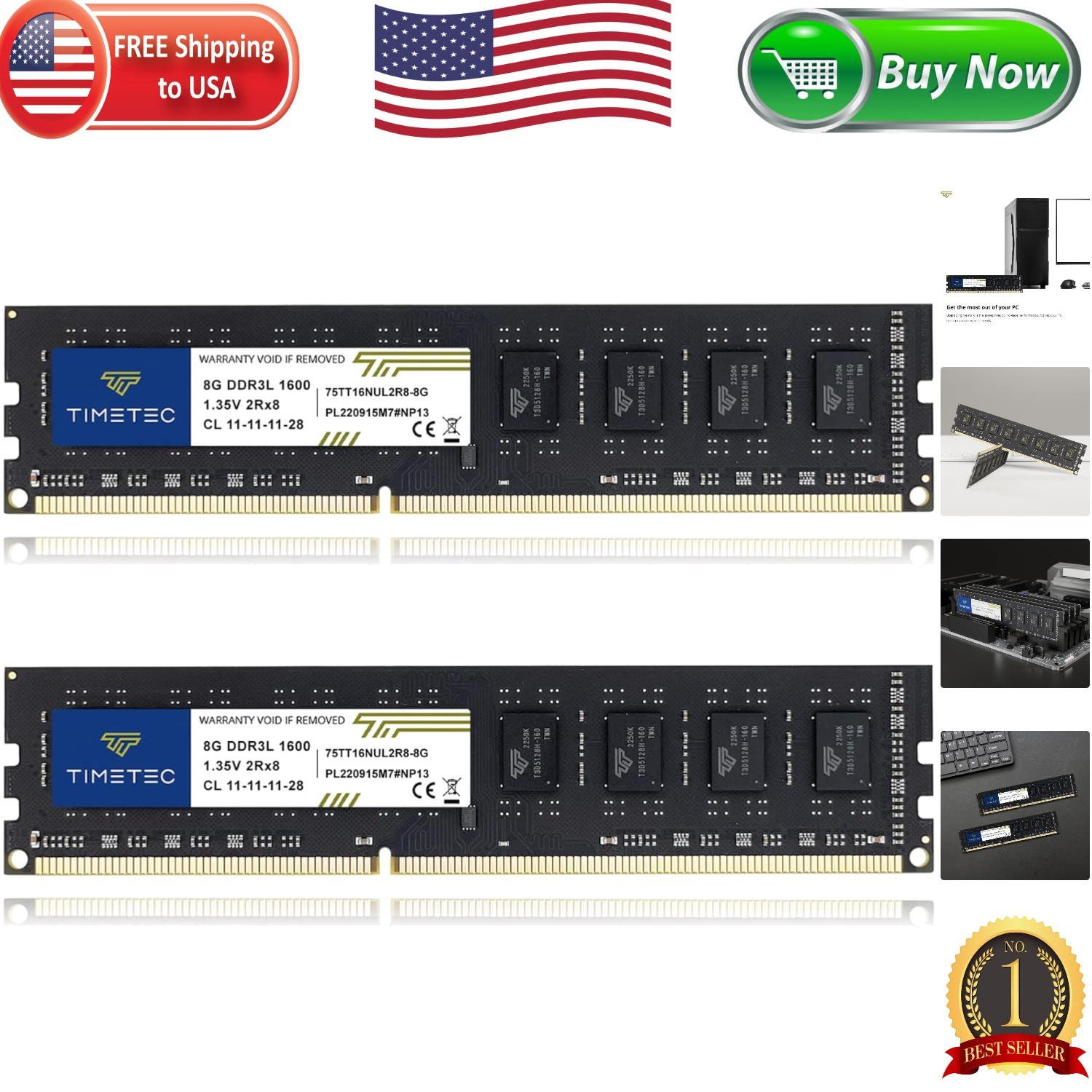 16GB (2x8GB) DDR3 RAM - 1600MHz PC3L-12800 for Optimal Desktop Performance