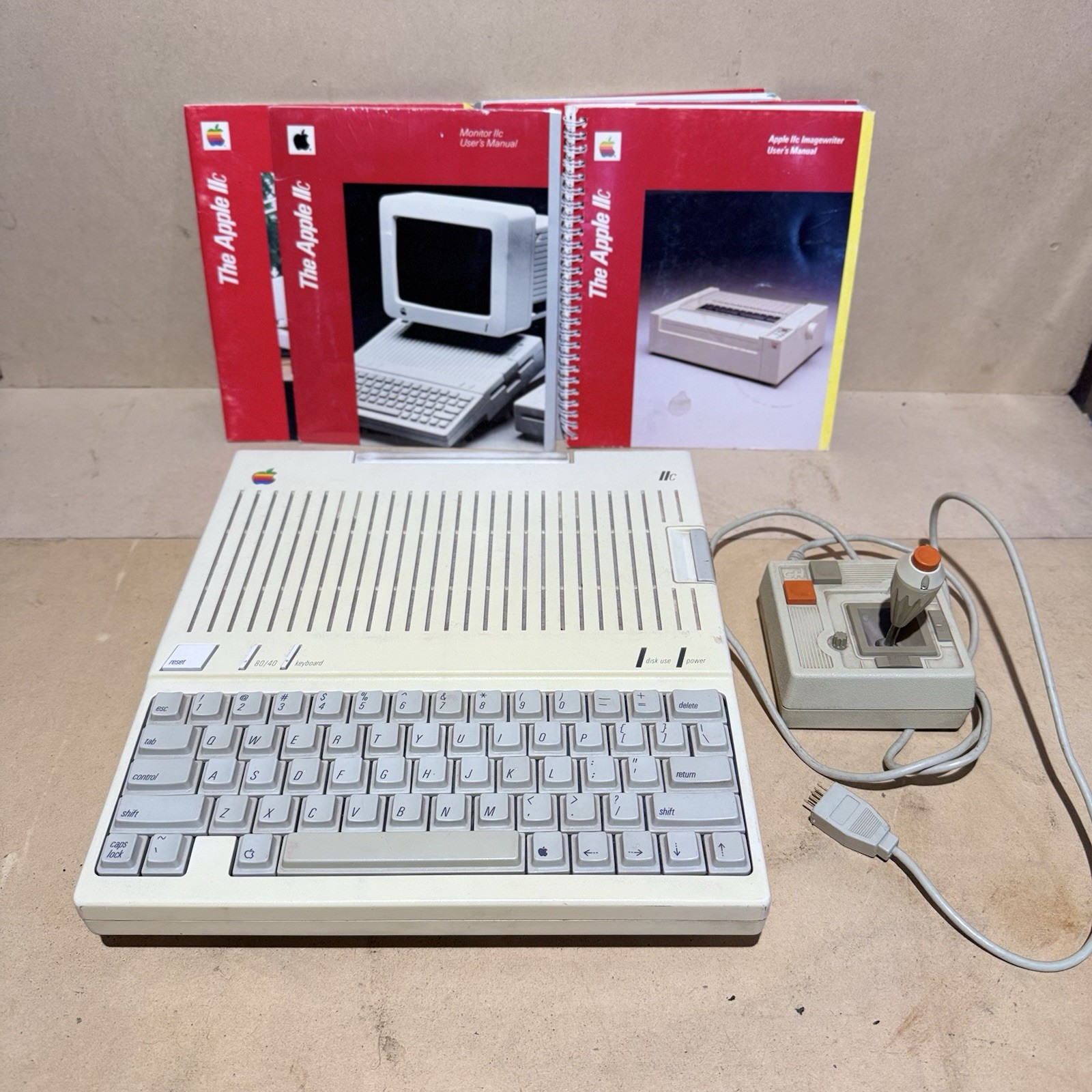 Apple IIc Computer Bundle - Tested Working - 4 Manuals & CH Products Joystick