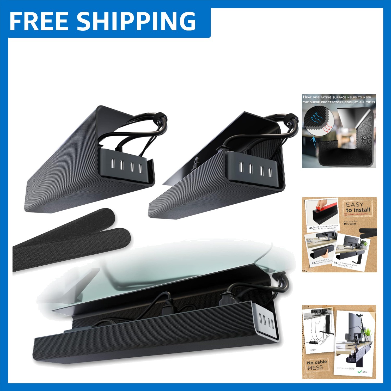 Modern Cable Management Solution - 2-Pack of 17-Inch Black Trays for Easy Setup