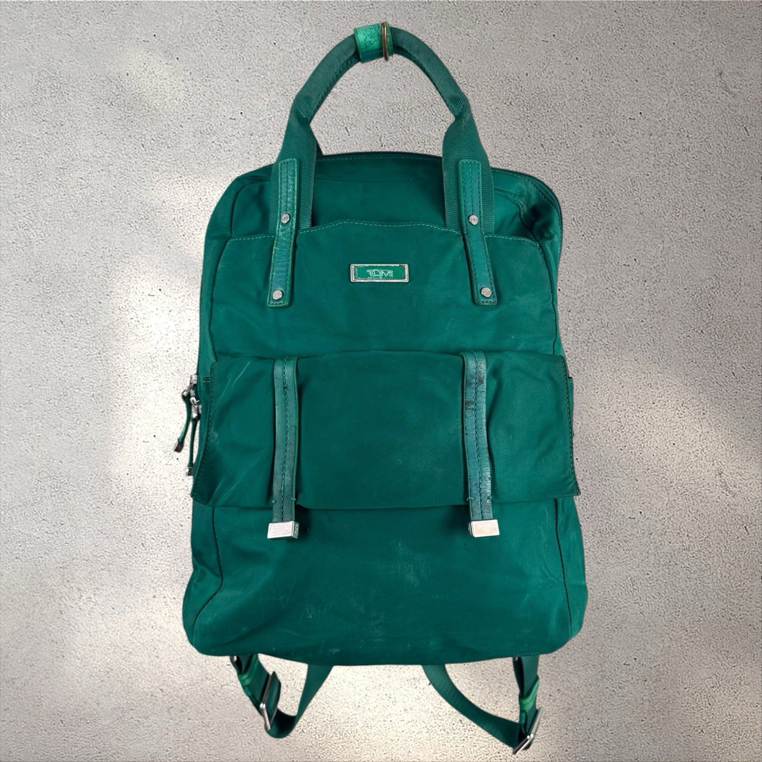 TUMI Epsom Backpack Green Nylon Leather Trim Travel Laptop Bag
